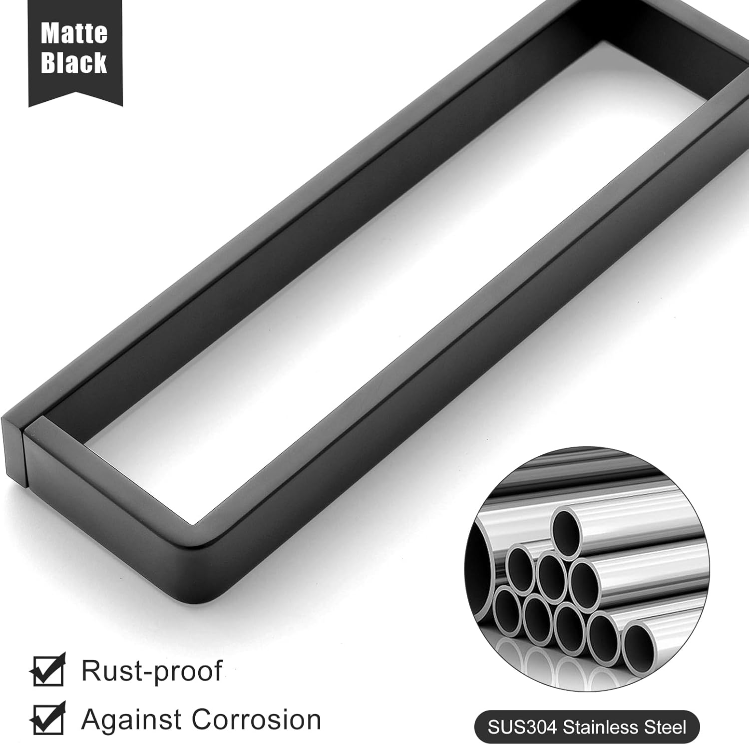 Bathroom Towel Bar Matte Black, 11.8 Inch 304 Stainless Steel Bath Accessories Towel Rack Hanger, Bathroom Kitchen Square Hand Towel Holder Wall Mounted