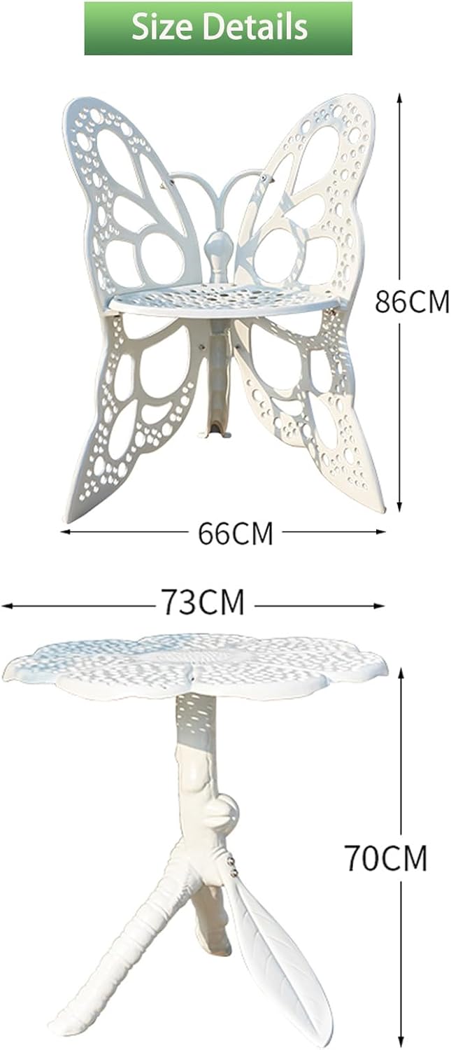 3 Pcs Outdoor Bistro Set White Cast Aluminum Patio Set Bistro Table Set Rustproof Butterfly Patio Table and Chairs for Balcony (Table and Chairs Set)