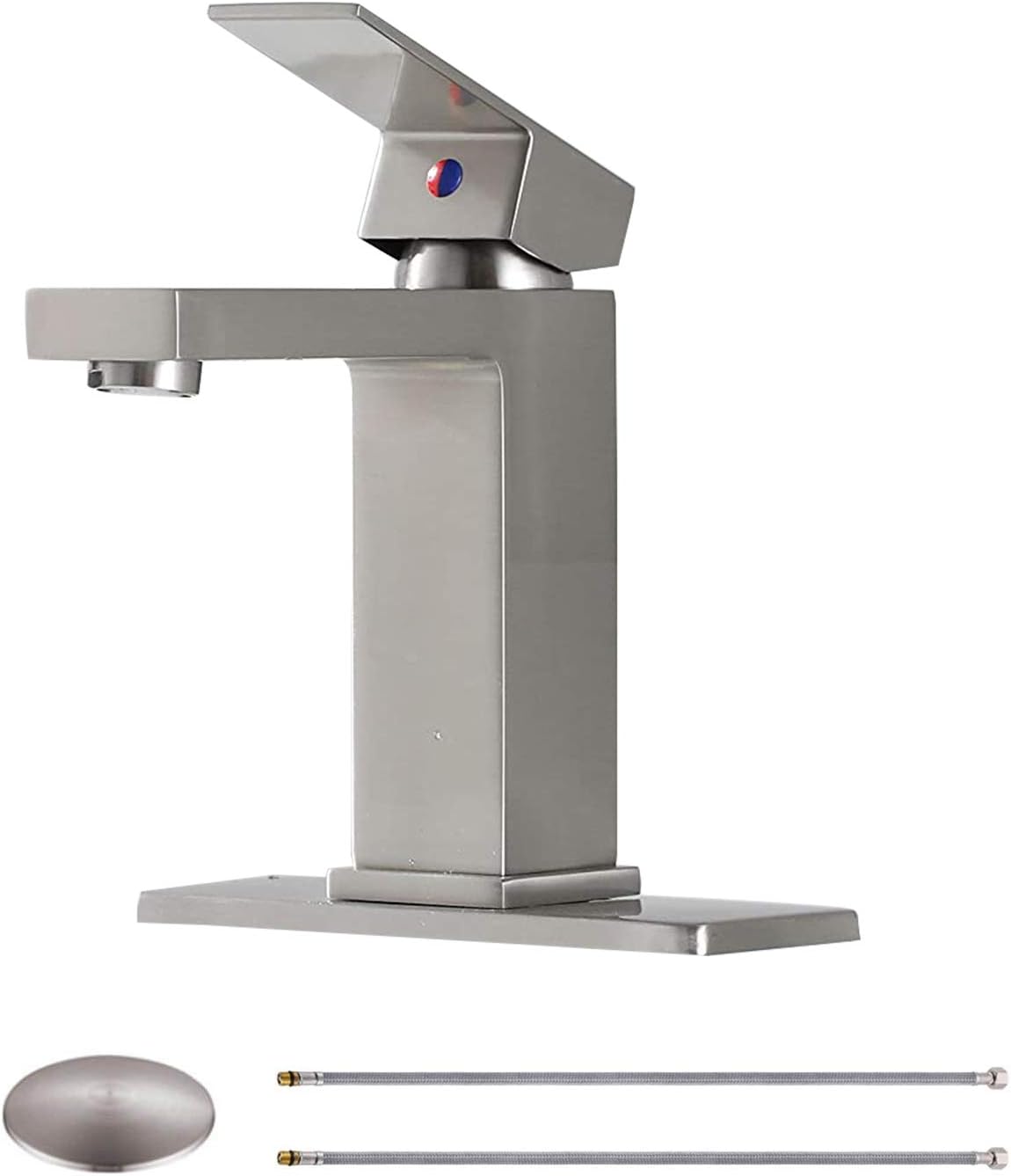 Bathroom Faucet Brass Single Handle Modern Commercial Laundry Vanity Sink Faucet With Two 3/8" Hoses Matching Drain Assembly