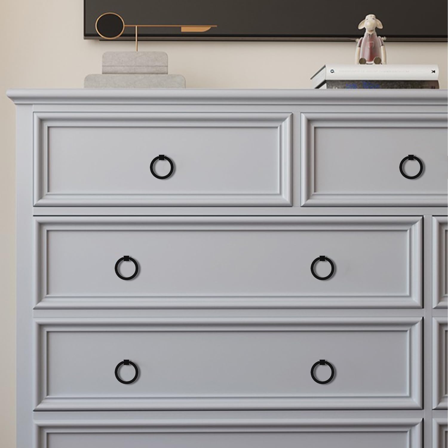 8Pcs 2.0" x 1-7/8" Solid Brass Pulls for Dresser Drawer Ring Pulls Furniture Hardware Black Kitchen Cabinet Pulls