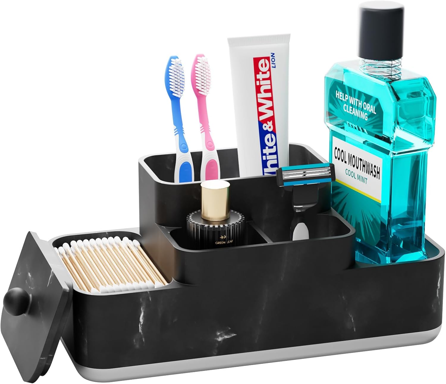 Bathroom Counter Organizer, Toothbrush Holder for Bathroom, Resin Bathroom Organizer Countertop Storage