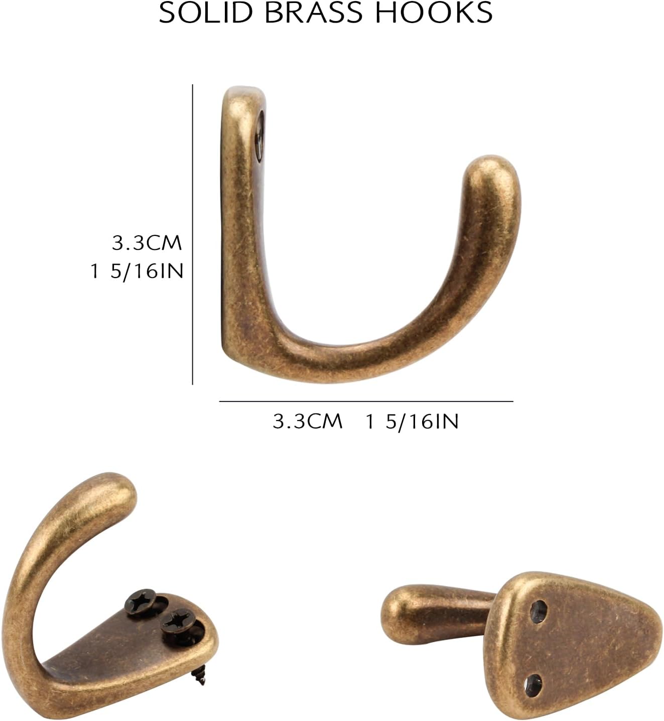 3PCS Antique Brass Coat and Hat Hook Brass Classico Wall Hanging for Bath Stands Clothes Hangers Scarf Towel (Vintage)