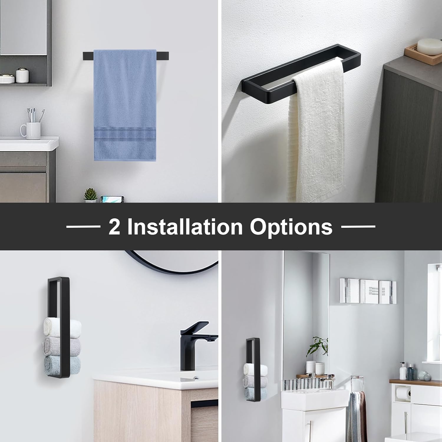 Bathroom Towel Bar Matte Black, 11.8 Inch 304 Stainless Steel Bath Accessories Towel Rack Hanger, Bathroom Kitchen Square Hand Towel Holder Wall Mounted