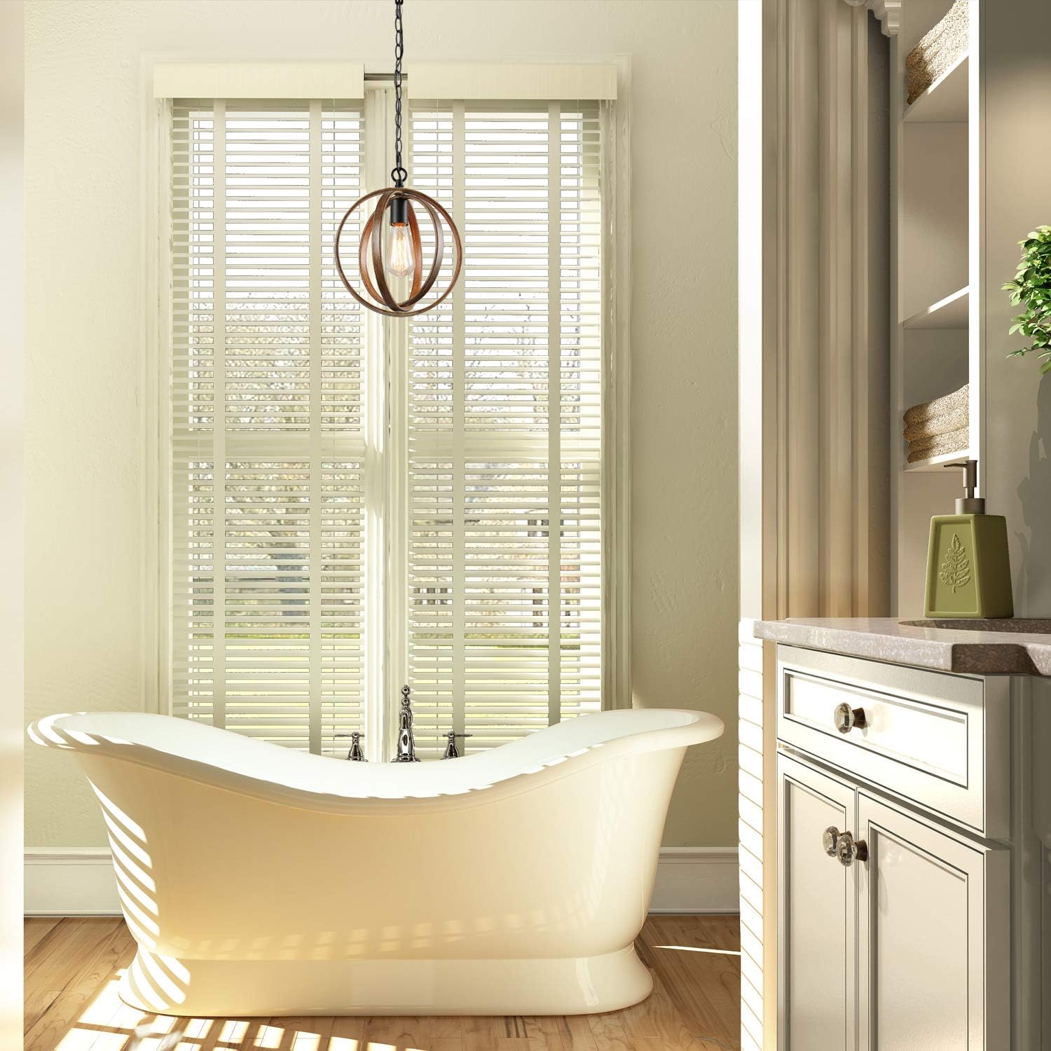 Farmhouse Pendant Lighting for Kitchen Island, Metal Globe Chandelier, 11” in Dia