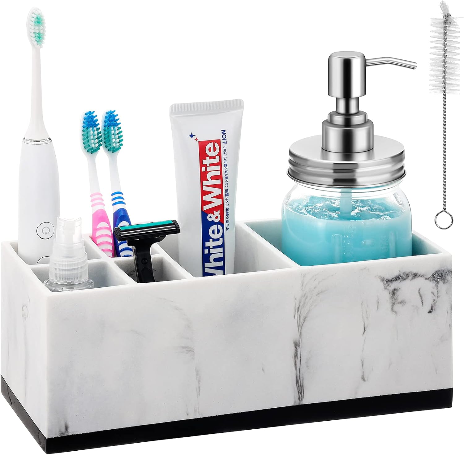 Toothbrush Holder for Bathroom, Bathroom Organizer Countertop, Rectangle 6 Compartment Bathroom Accessories