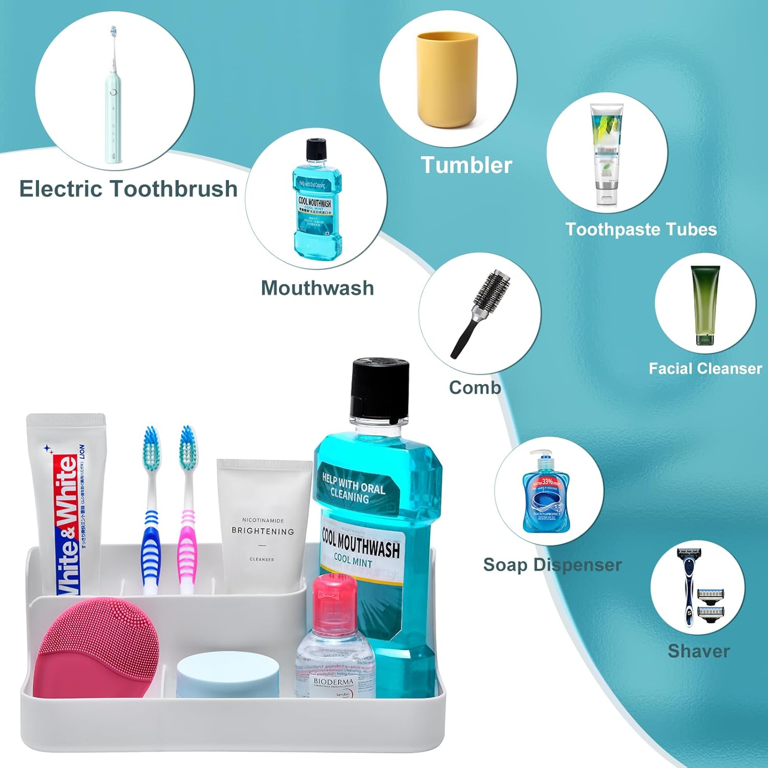 Toothbrush Holders for Bathroom, Bathroom Organizer Countertop, Bathroom Counter Organizer with 5 Compartment Storage