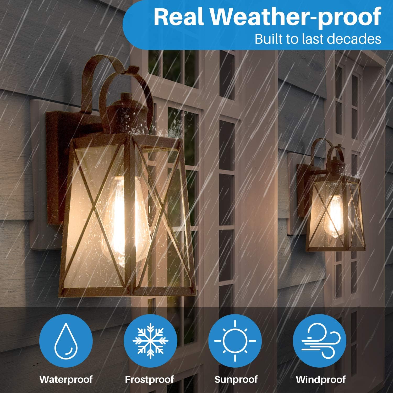 Exterior Wall Light Fixture, Outdoor Lighting Wall Mount, Sanded Black Finish Porch Light, Anti-Rust Wall Lamp