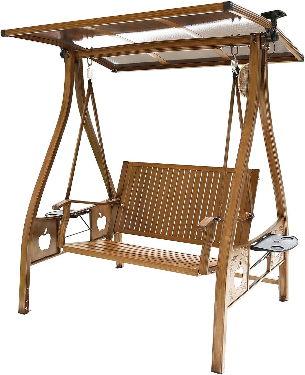 2/3-Seat Solar Patio Porch Swing with Adjustable Tilt Canopy Aluminum Frame Patio Swing