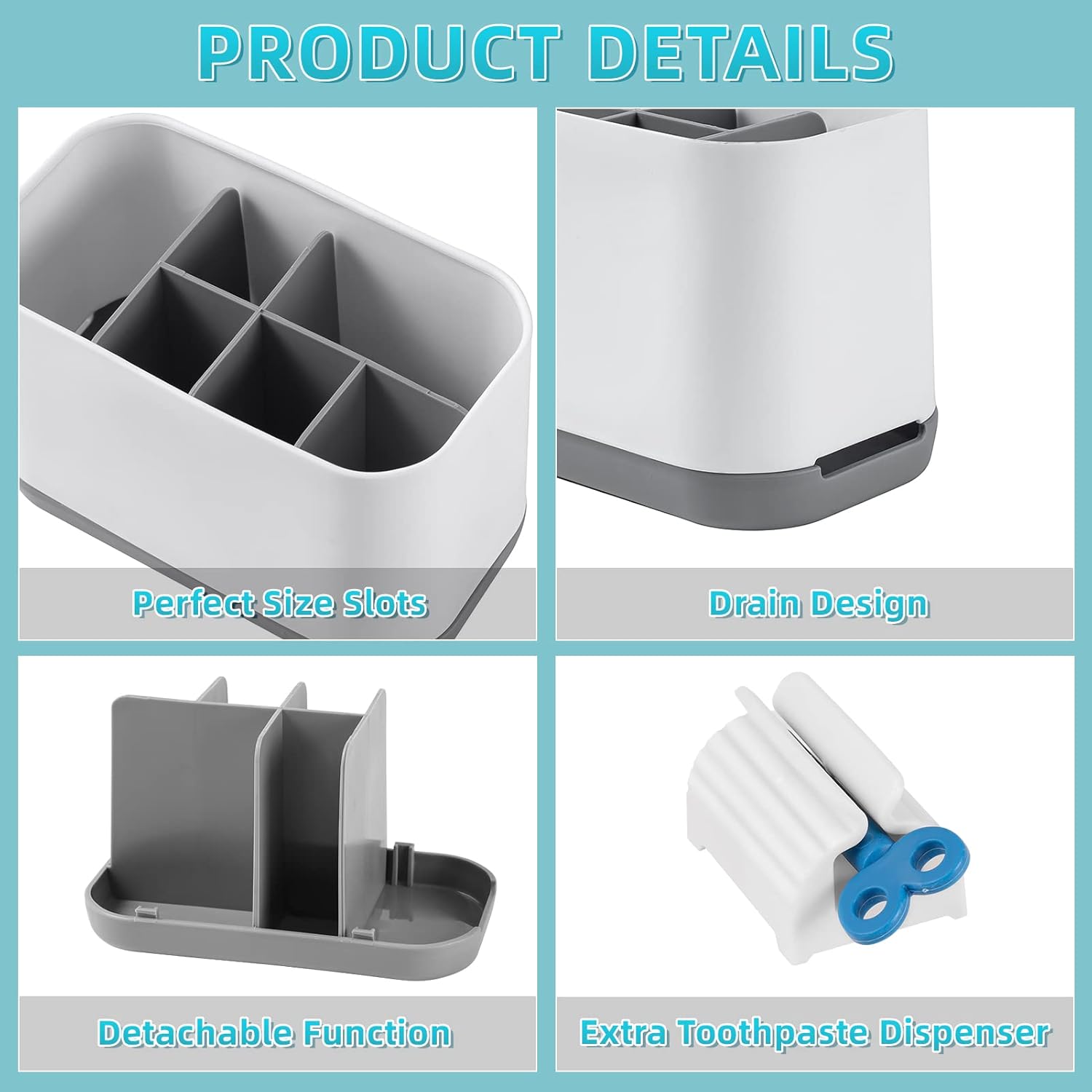 Toothbrush Holders for Bathrooms, Electric Tooth Brush Holder with Rolling Toothpaste Squeezer Dispenser
