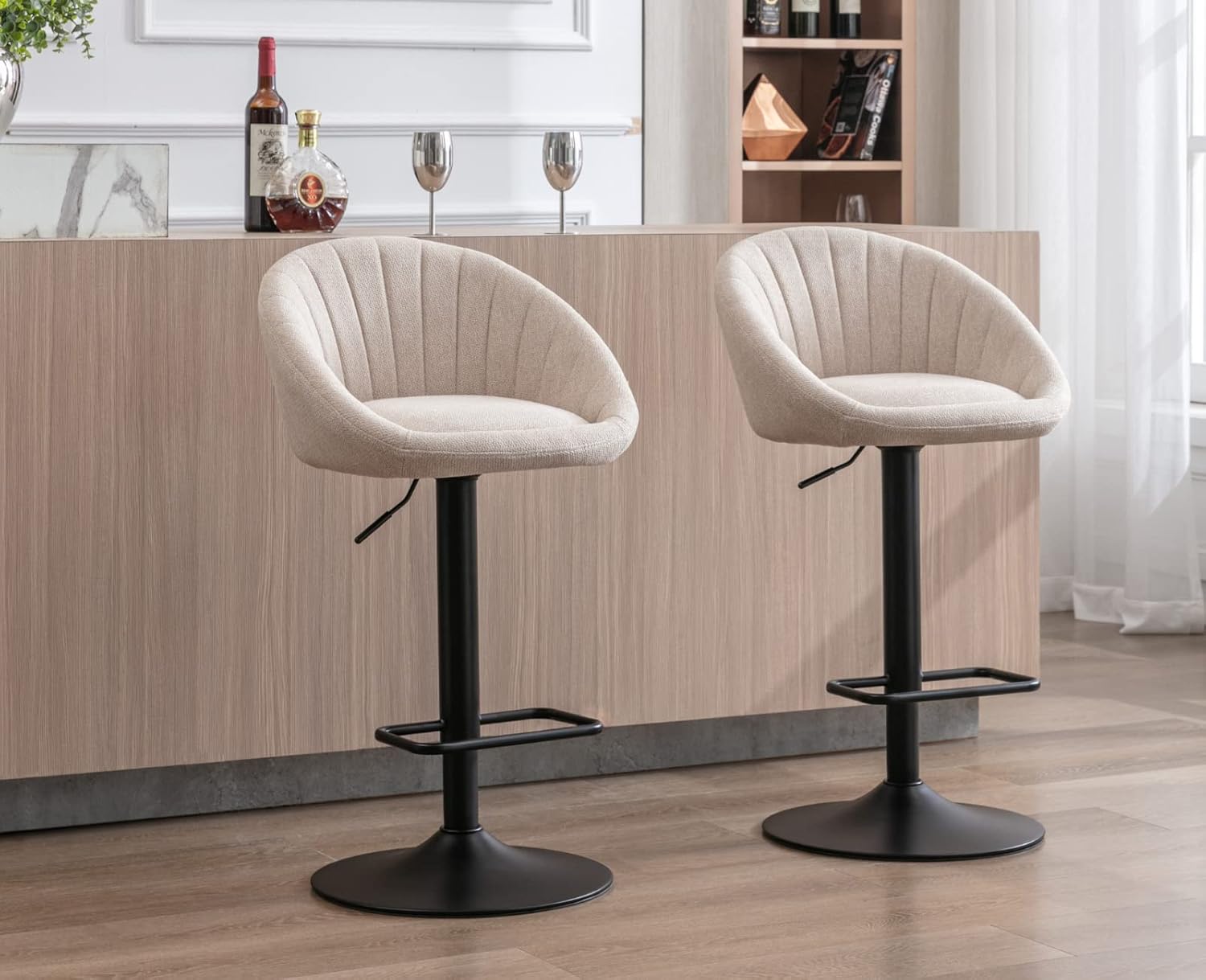 Set of 2 Modern Counter Height Barstools with Low Back Comfy Upholstered Kitchen Island Bar Chairs