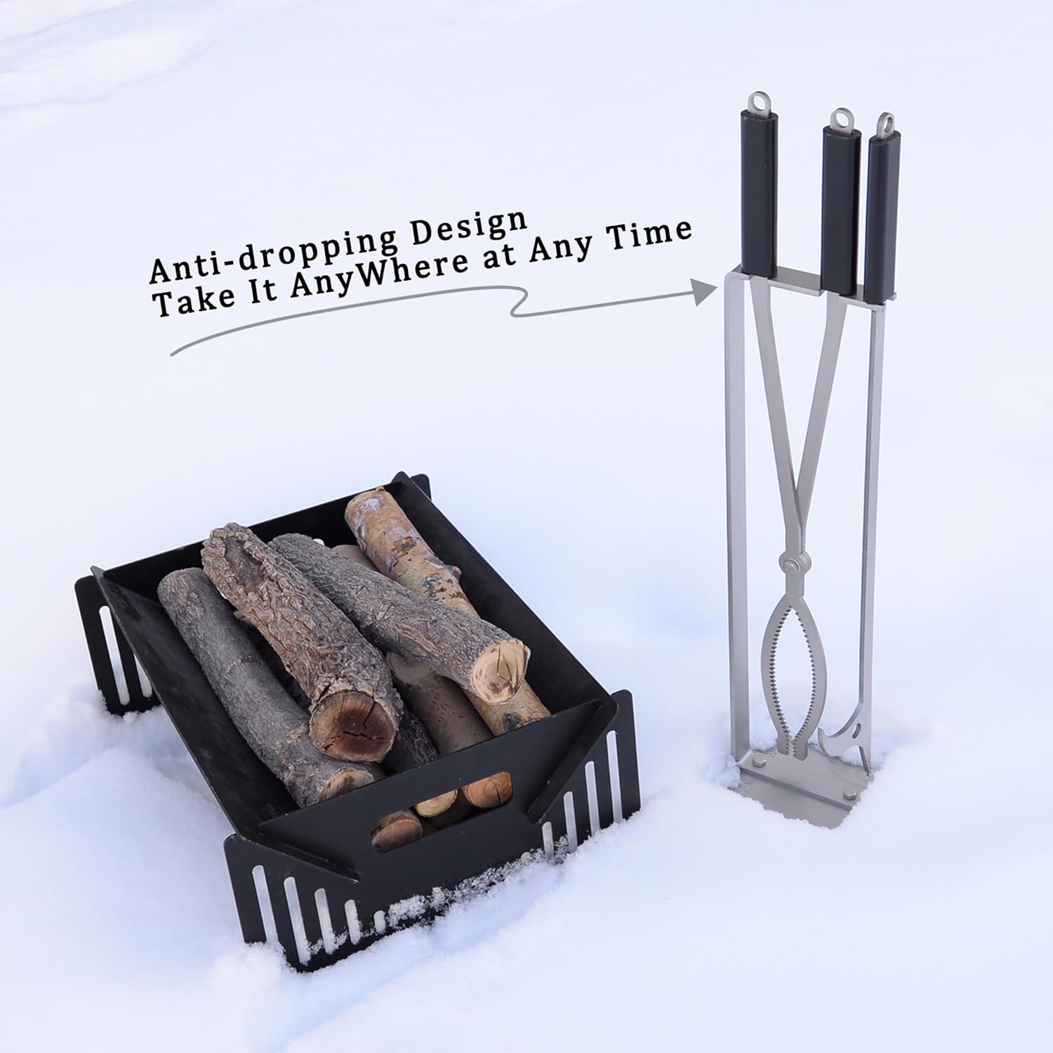 Fireplace Tools Set with 28" Fire Poker and Fire Tongs, Stainless Steel Firewood Tongs with Sturdy Stand