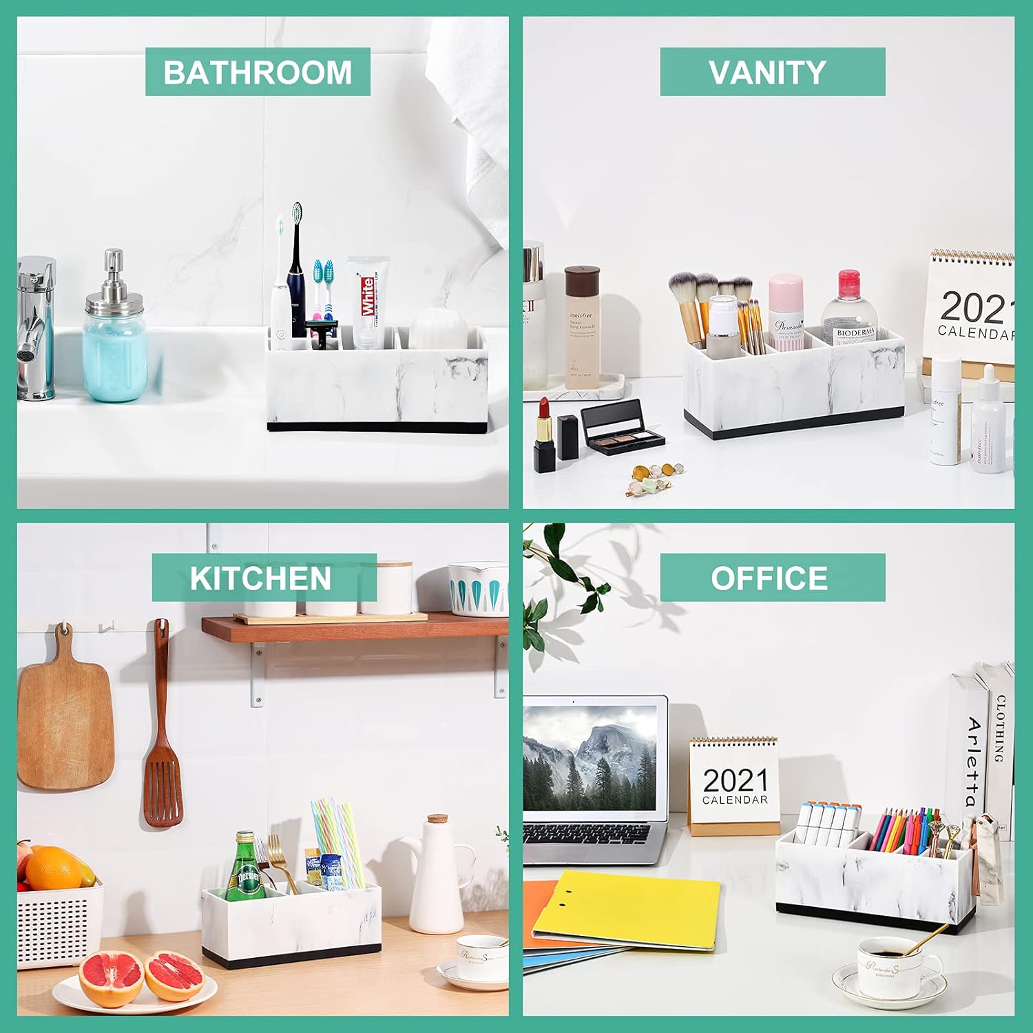 Toothbrush Holder for Bathroom, Bathroom Organizer Countertop, Rectangle 6 Compartment Bathroom Accessories