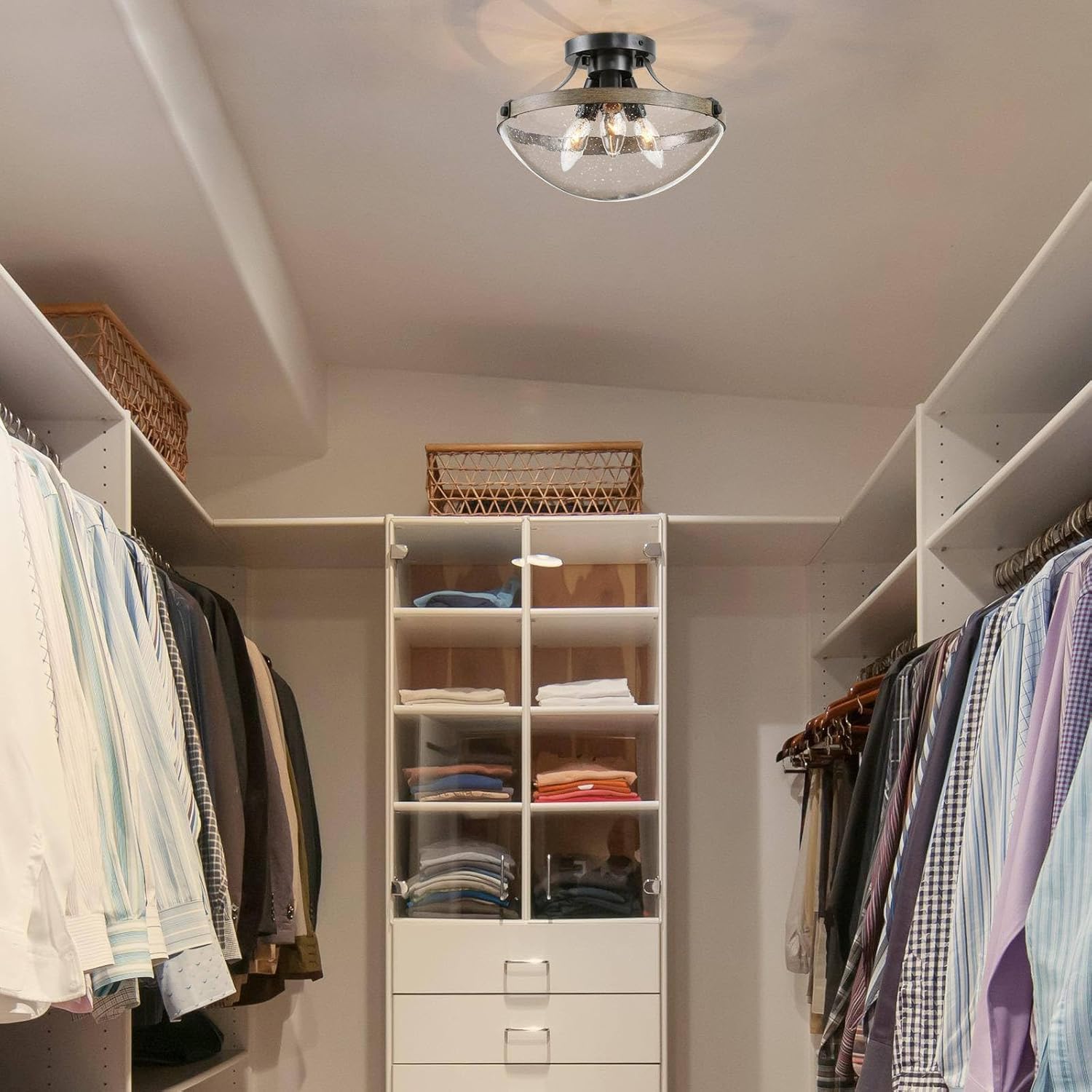 Semi Flush Mount Ceiling Light with Seeded Glass Shade