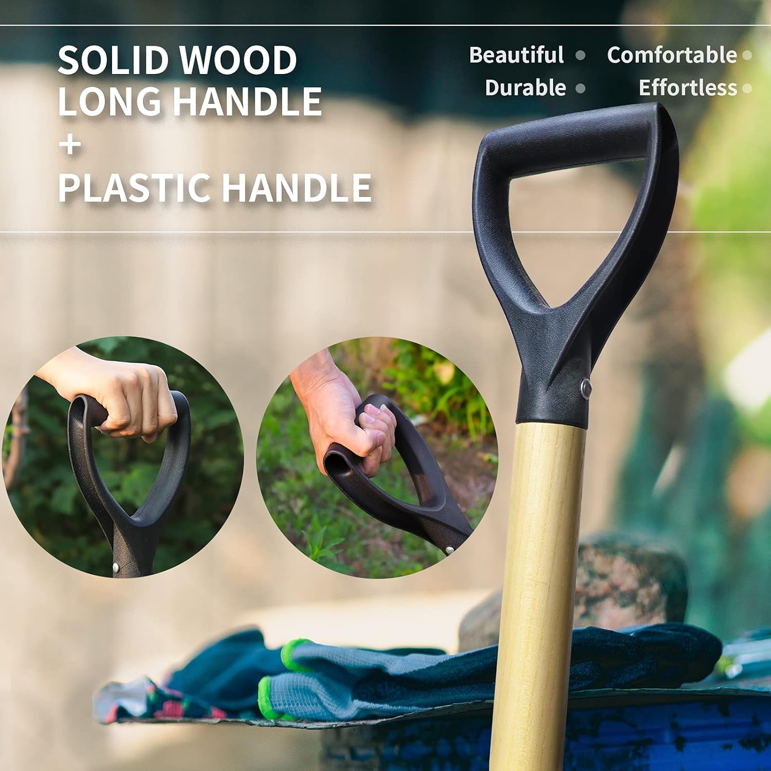 Shovel for Digging,Round Shovel, Garden Tool with D-Handle, 41 Inches in Overall Length, Wooden Handel Garden Shovel