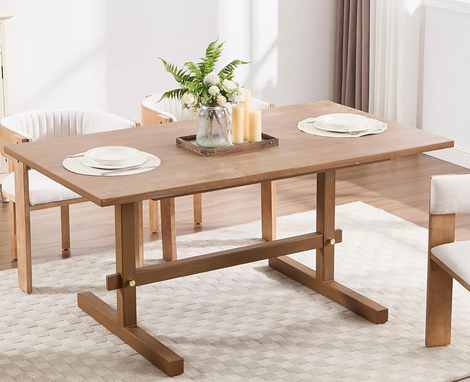 Dining Table for 4 to 6 People Farmhouse Kitchen Table with Solid Wood 63 Inch Rustic Large Rectangle Table