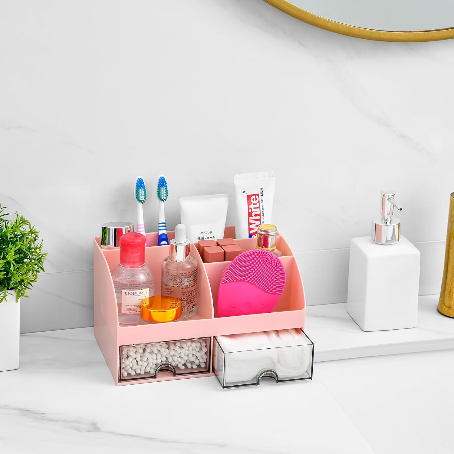 Toothbrush Holders for Bathrooms Countertop, 5 Slots Toothpaste Bathroom Counter Sink Organizer with Drawers