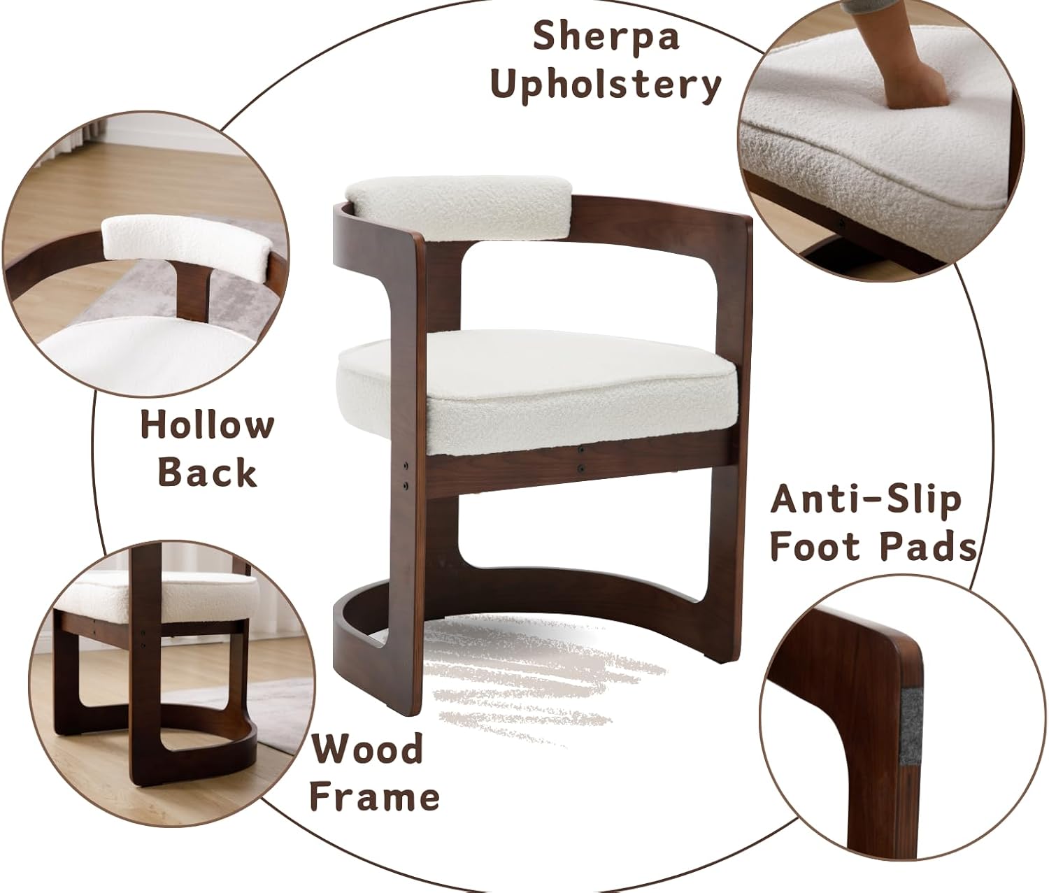 Modern Barrel Dining Chair Linen Upholstered Accent Chair with Arm Comfy Dining Room Chair with Black Wood Frame