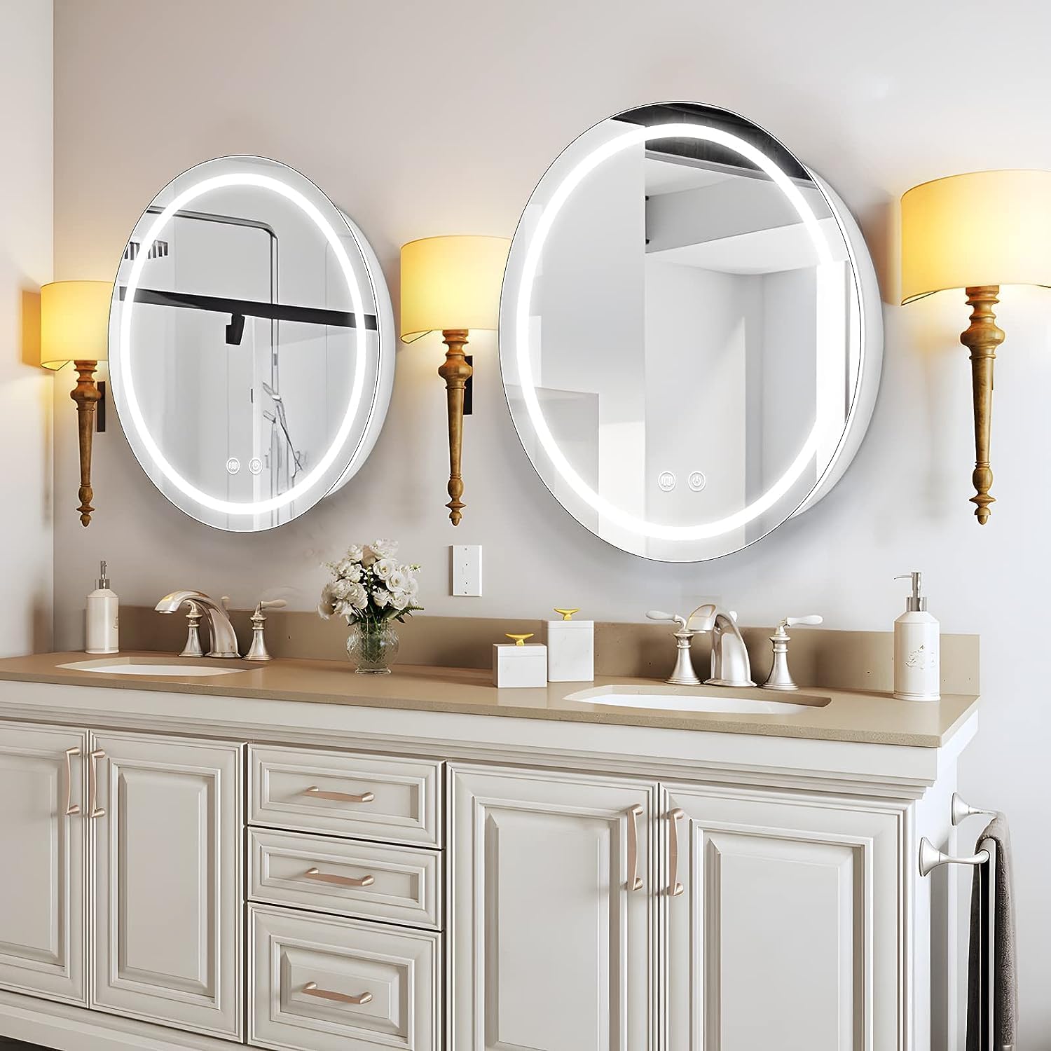 26inch Round Medicine Cabinet with Lights,Led Medicine Cabinet with Demister,Illuminated Bathroom Mirror Cabinet,Dimmable,Anti-Fog,3 Color Temperature