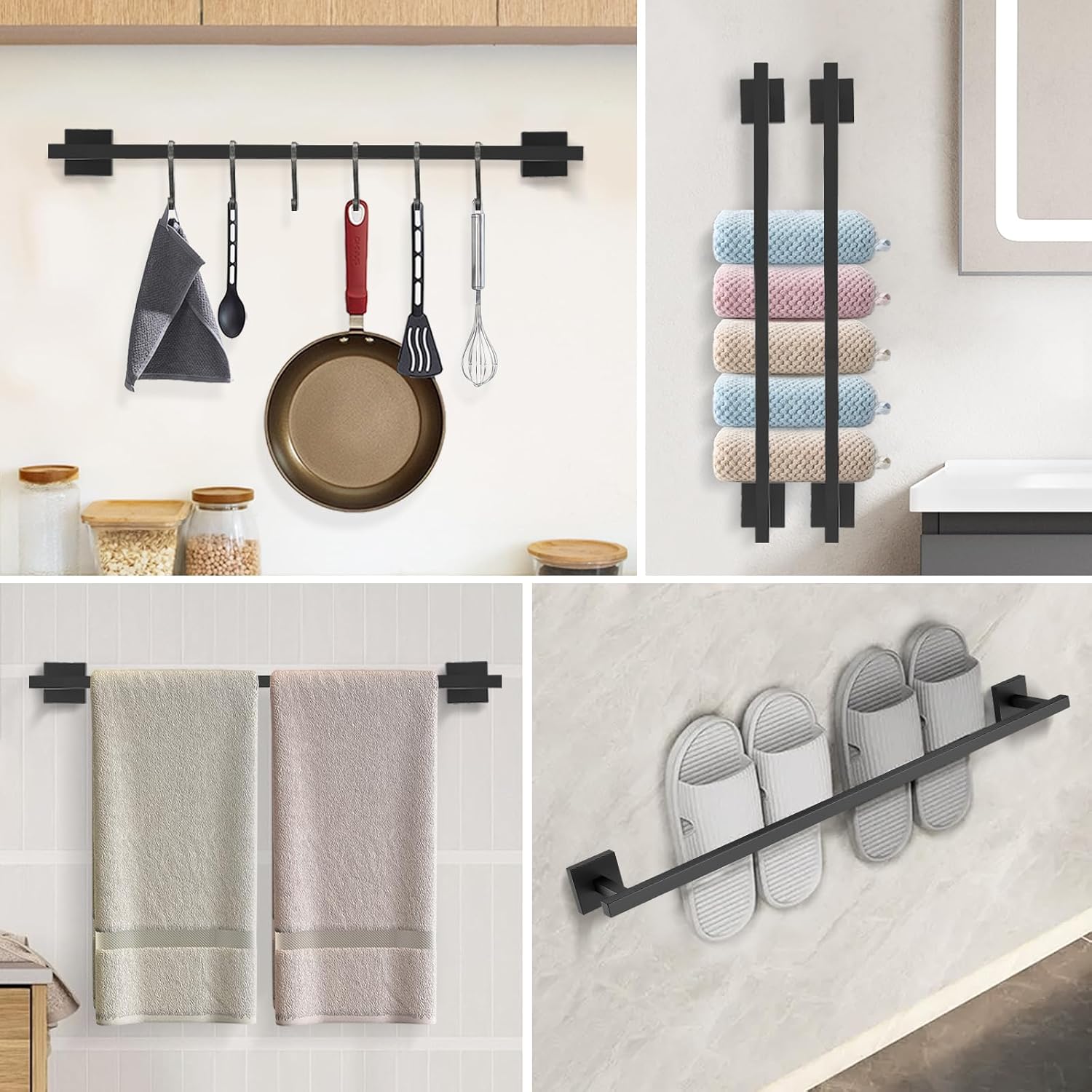 Bath Towel Bar Black, 21.6 Inch Towel Rack Bathroom, 304 Stainless Steel Bathroom Accessories Wall Mounted, Total Length 23.6 Inch