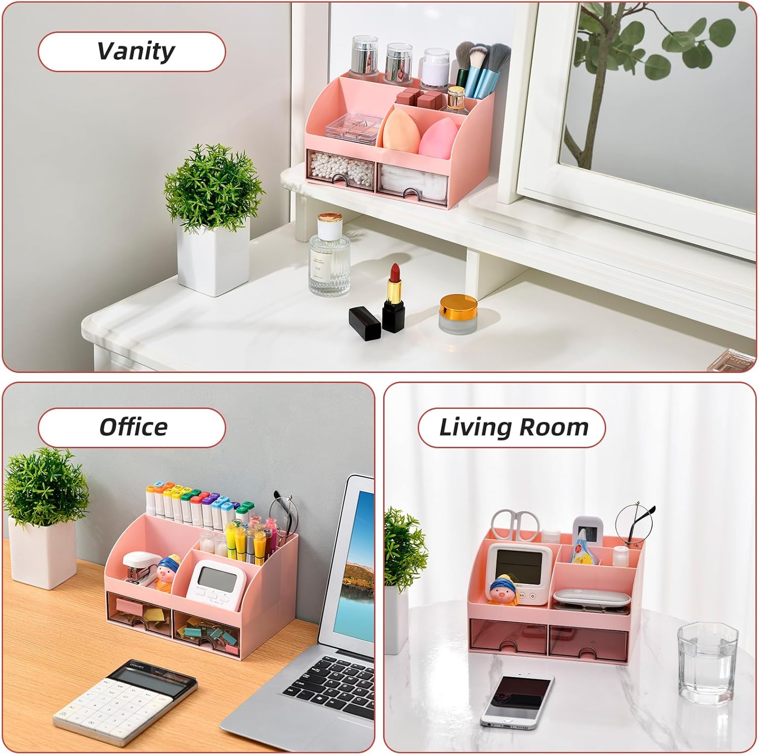 Toothbrush Holders for Bathrooms Countertop, 5 Slots Toothpaste Bathroom Counter Sink Organizer with Drawers