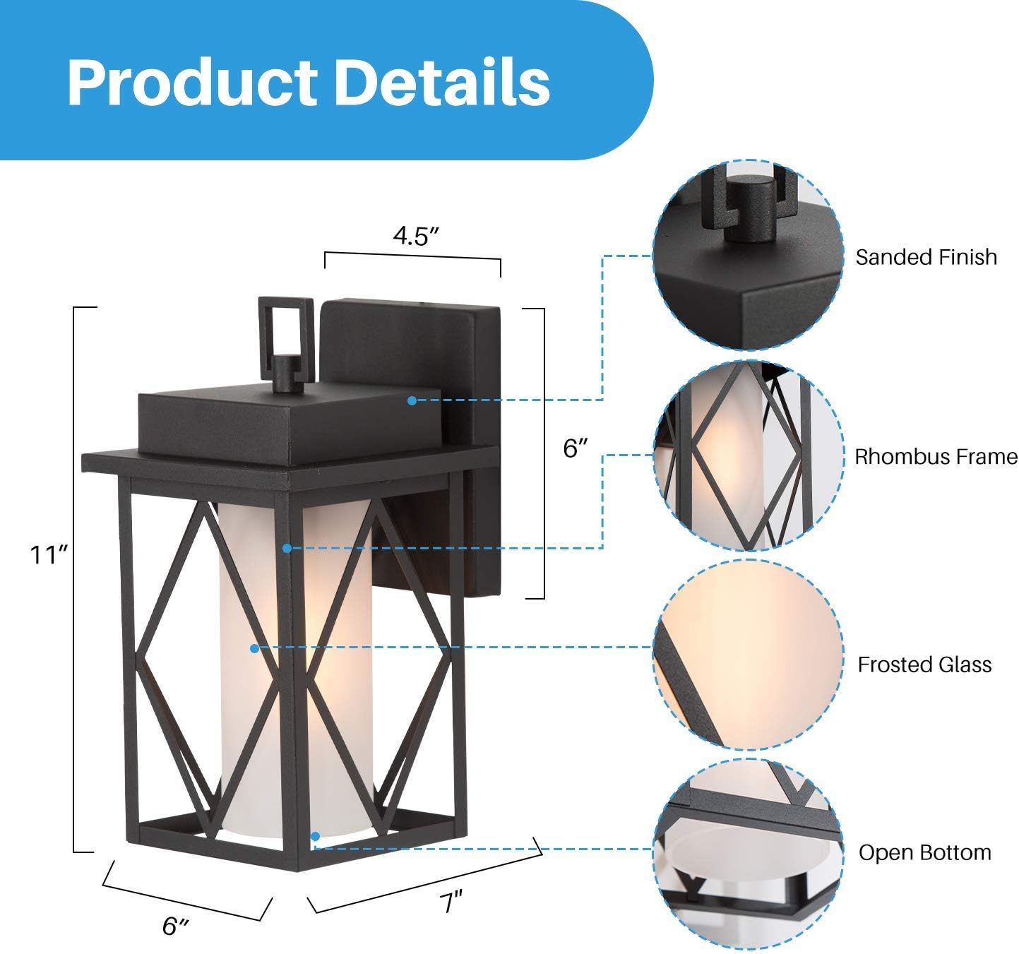 Exterior Wall Light Fixture, Outdoor Lighting Wall Mount, Sanded Black Finish Porch Light, Anti-Rust Wall Lamp