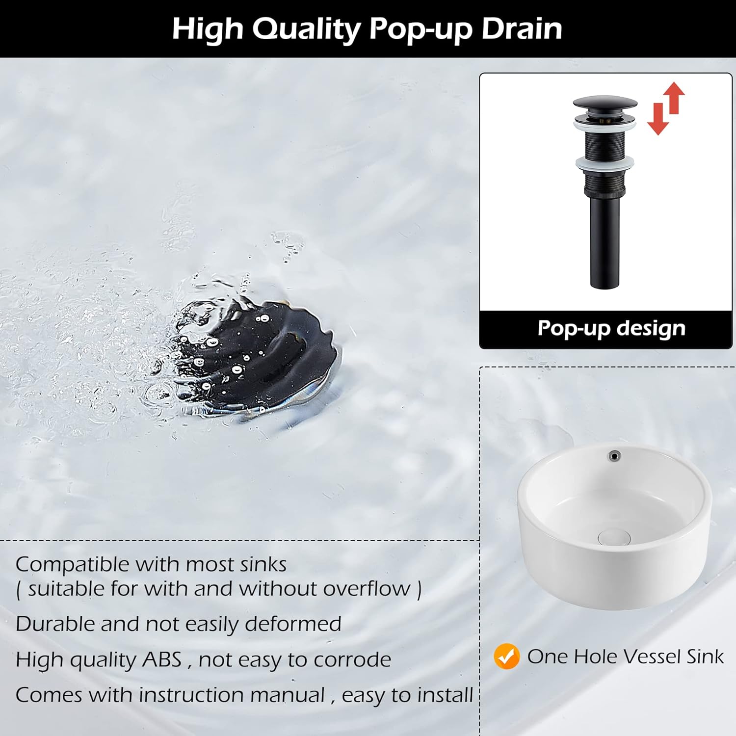 Vessel Sink Faucet Waterfall Gold Black Lavatory Single Hole with Pop Up Drain Without Overflow and Supply Lines Bathroom Faucets Bowl Sink One Handle Faucets Bath Tap Lead-Free