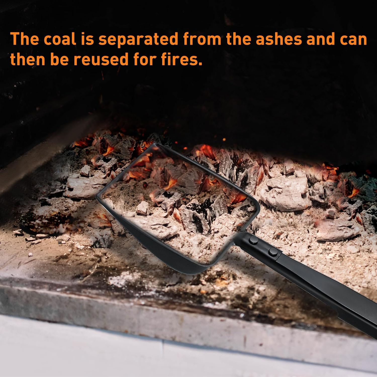 13 Inch Hollow Out Fireplace Ash Sifter Metal Black Coal Shovel Heat Resistant Fireplace Scoop Charcoal Shovel Fireplace Tools with Self-Adhesive Hook