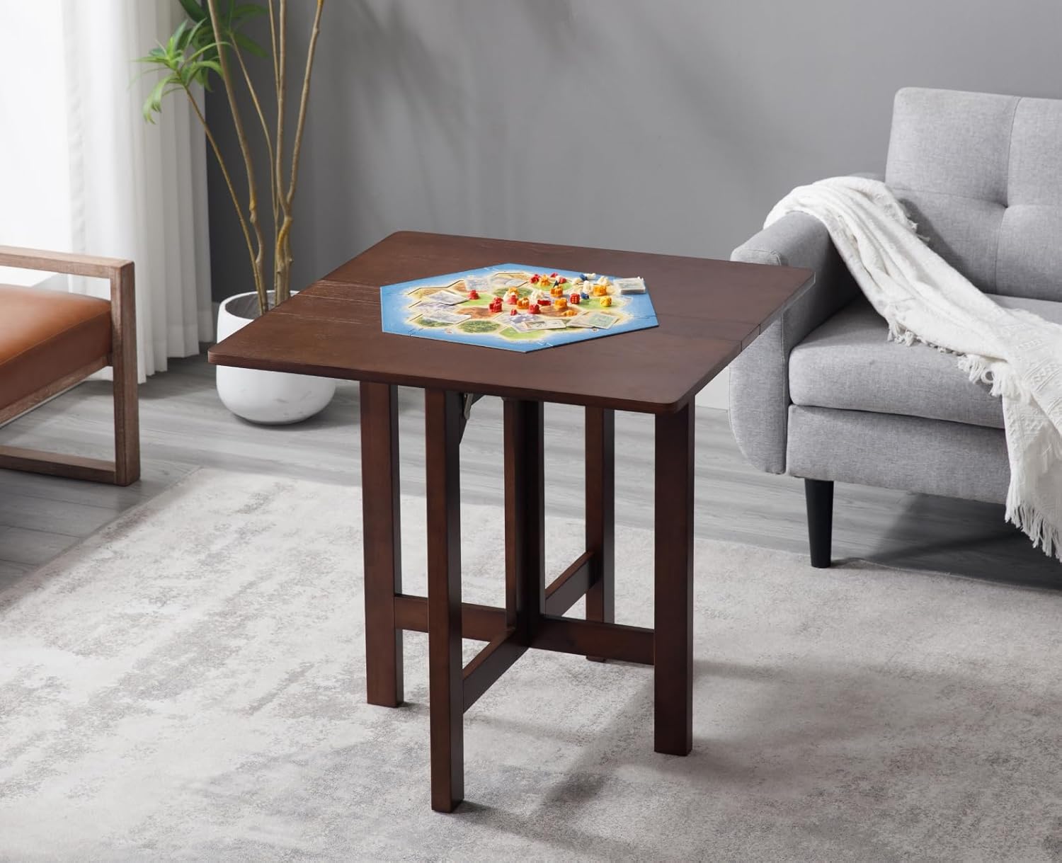 Small Folding Table Square Foldable Card Table Farmhouse Wood Dining Table Side Table for Puzzle Drop Leaf Table for Kitchen/Small Spaces