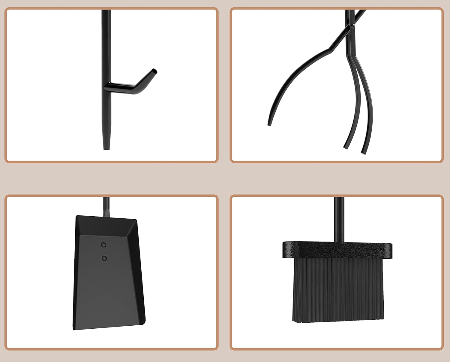 5 Piece Black Steel Fireplace Tool Set Fireplace Tool Furnace Accessory Kit with Brush, Poker, Spatula and Pliers