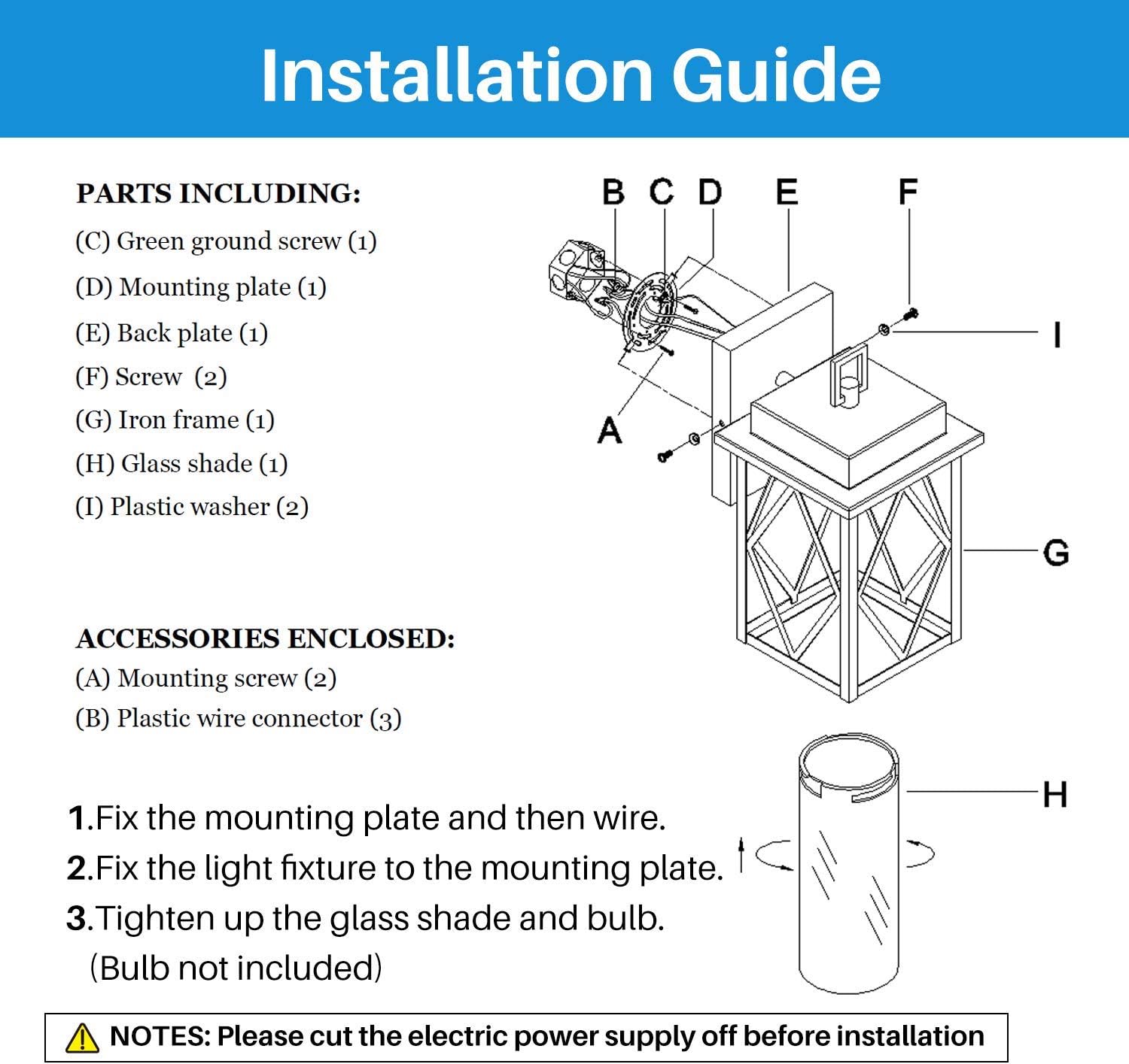 Exterior Wall Light Fixture, Outdoor Lighting Wall Mount, Sanded Black Finish Porch Light, Anti-Rust Wall Lamp