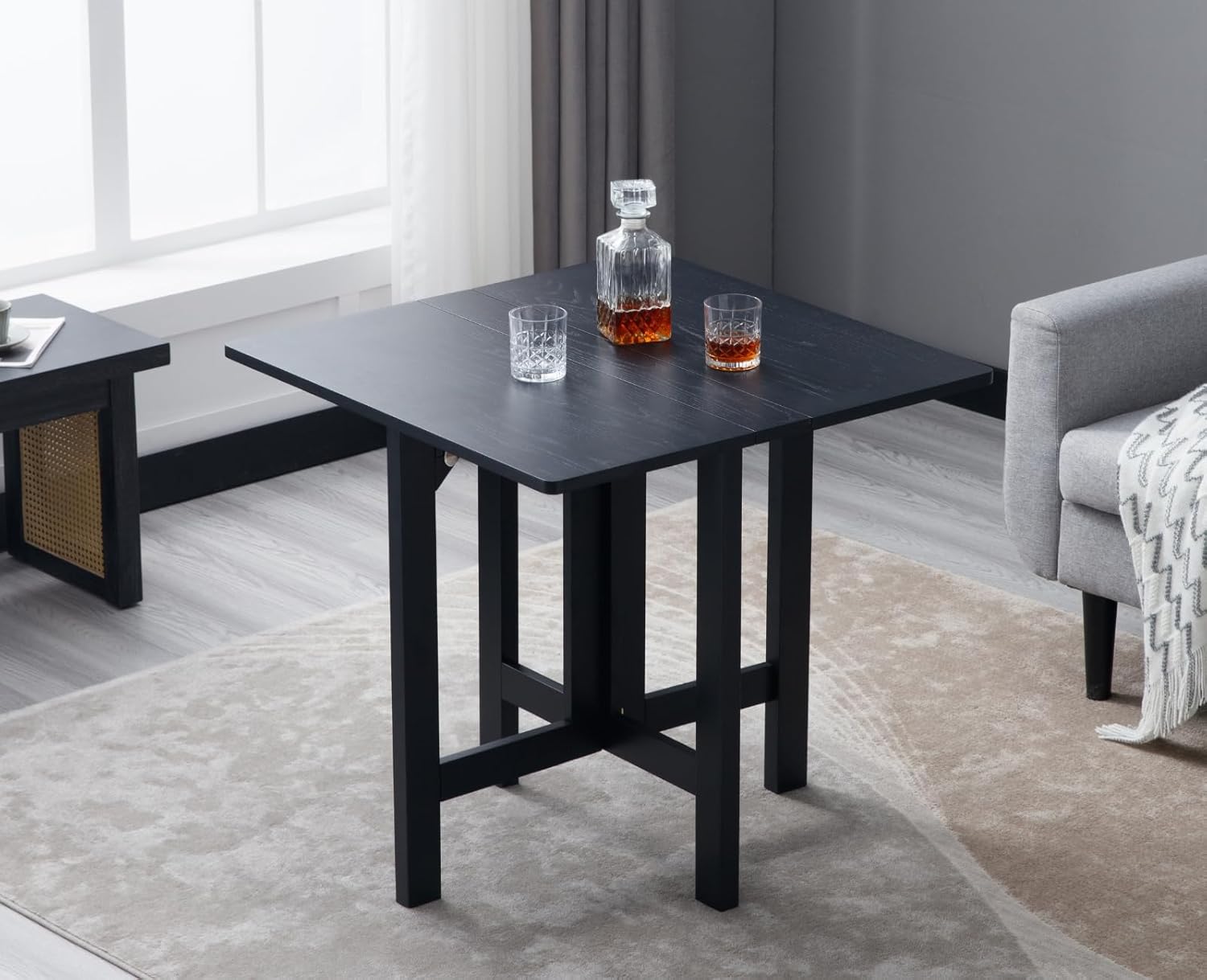 Small Folding Table Square Foldable Card Table Farmhouse Wood Dining Table Side Table for Puzzle Drop Leaf Table for Kitchen/Small Spaces