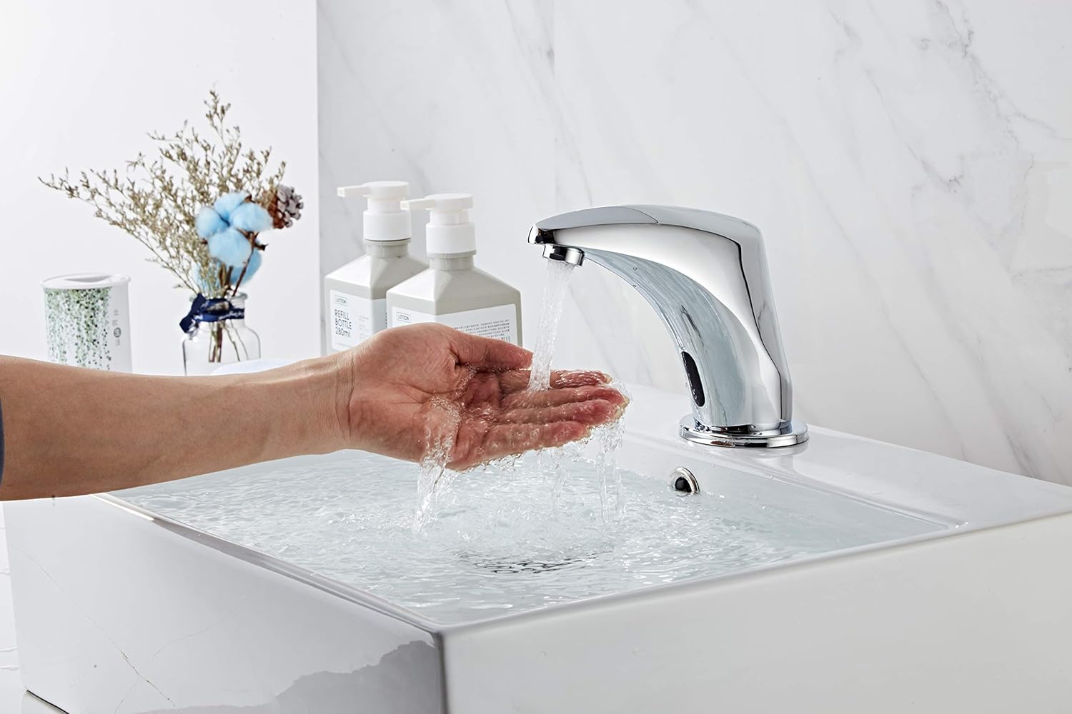 Automatic Sensor Touchless Bathroom Faucet Chrome, Motion Activated Hands-Free Vessel Sink Tap Chrome Vanity Faucets Battery or Plug in Powered
