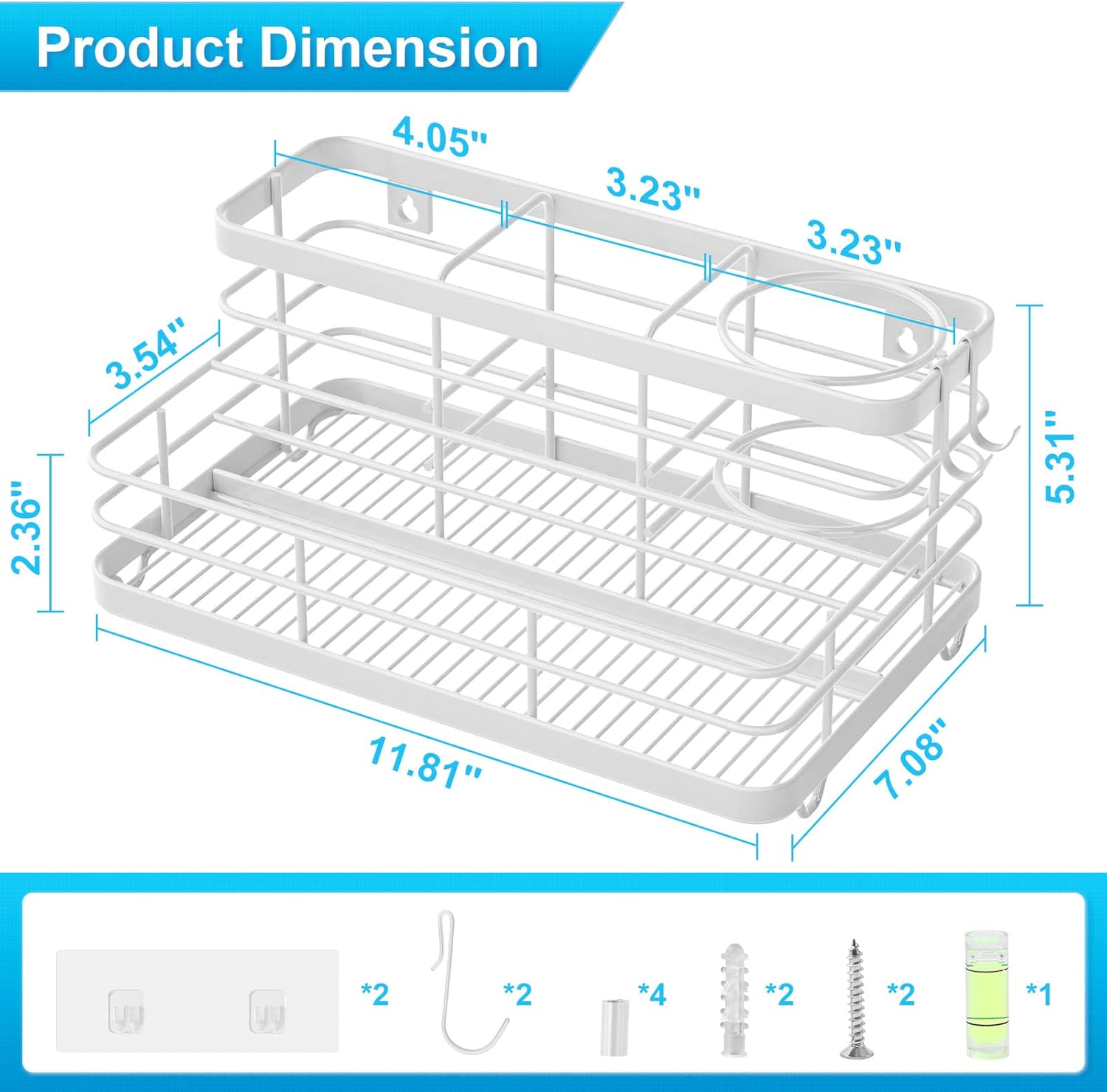 Metal Hair Tool Organizer Wall Mounted, Hair Dryer Holder Basket Storage, Bathroom Sink Organizer Countertop for Vanity Makeup Brush/Hair Straightener/Styling Tools, White, Stand