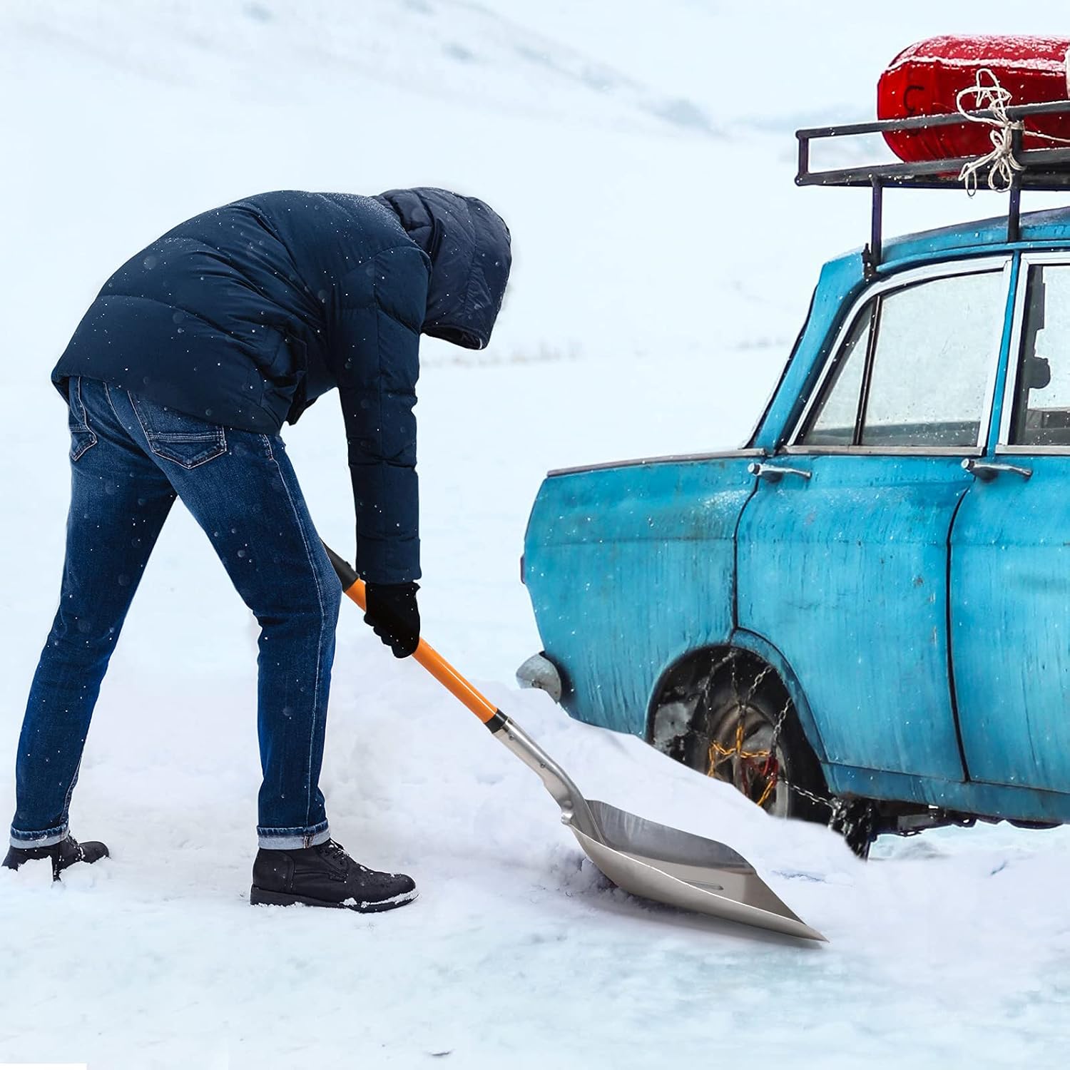 Aluminum Snow Shovel with D Handle Metal Snow Shovel for Driveway 45Inches 3.7 Pounds Transfer Shovel Shovel for Gardening