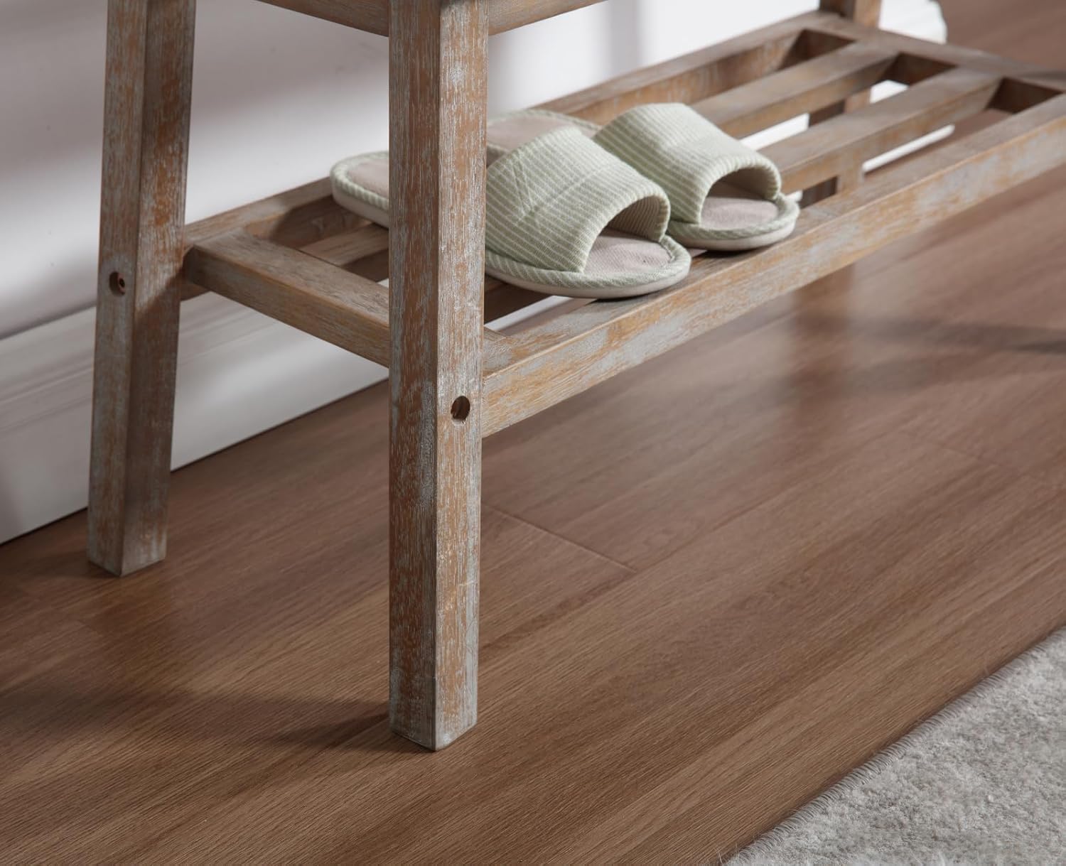 Rattan Entryway Bench with Storage Wood Shoe Rack Bench Farmhouse 2 Tier Storage Shoe Bench Mid Century Small Window Bench with Cane Seat