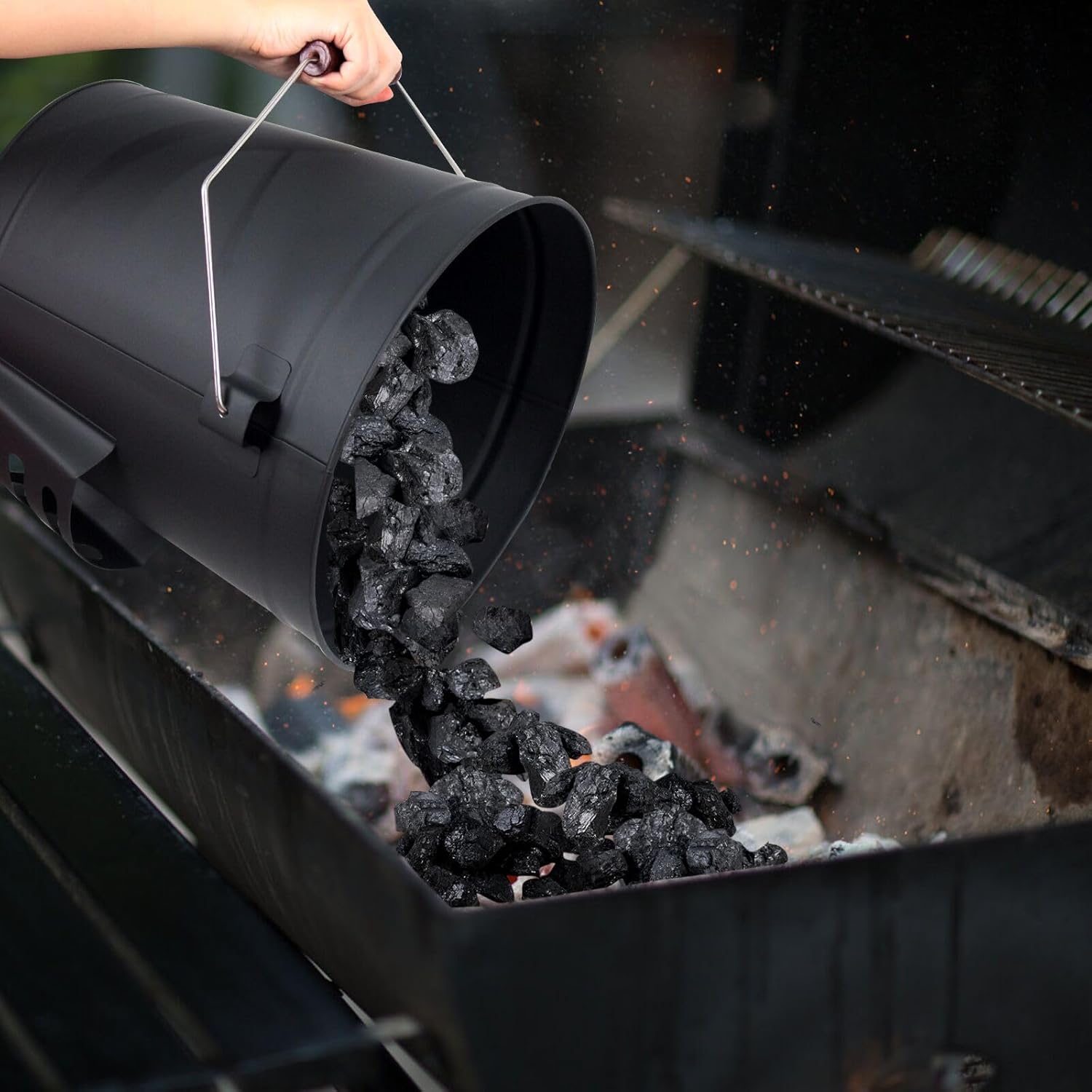 Ash Bucket with Lid and Shovel, 5.2 Gallon Ash Bucket for Fireplace, Metal Bucket Includes Hand Broom and Gloves for Fire Pit