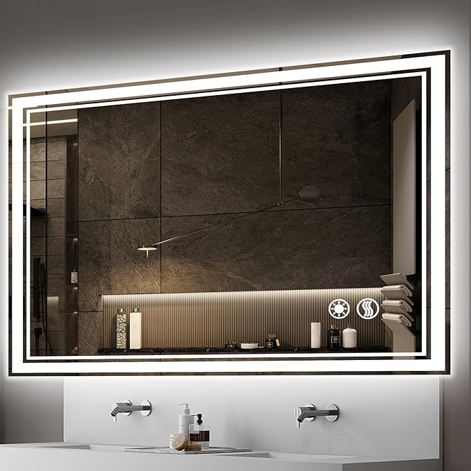 48 x 28'' LED Mirror for Bathroom Anti-Fogging Bathroom Mirror with Lights 3 Colors dimmable Samrt Mirror