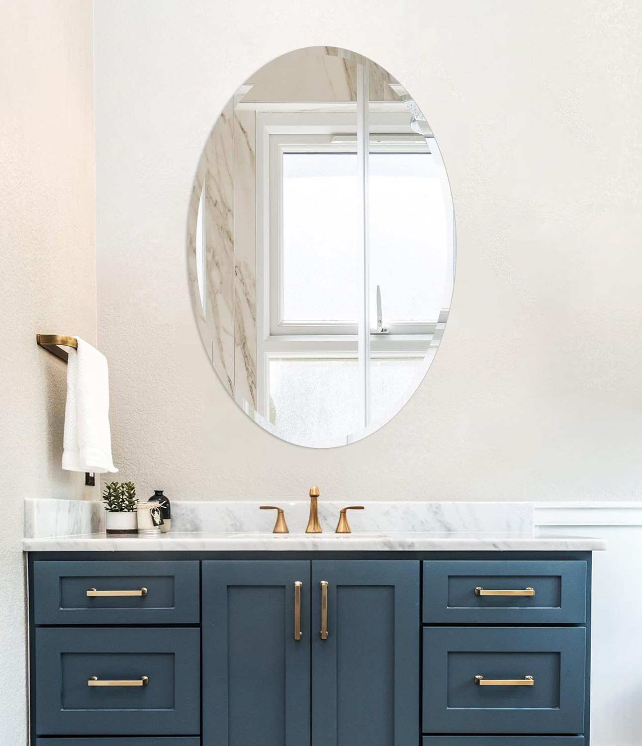 24"x36" Beveled Frameless Oval Wall Mirror, Large Decorative Mirror for Bathroom