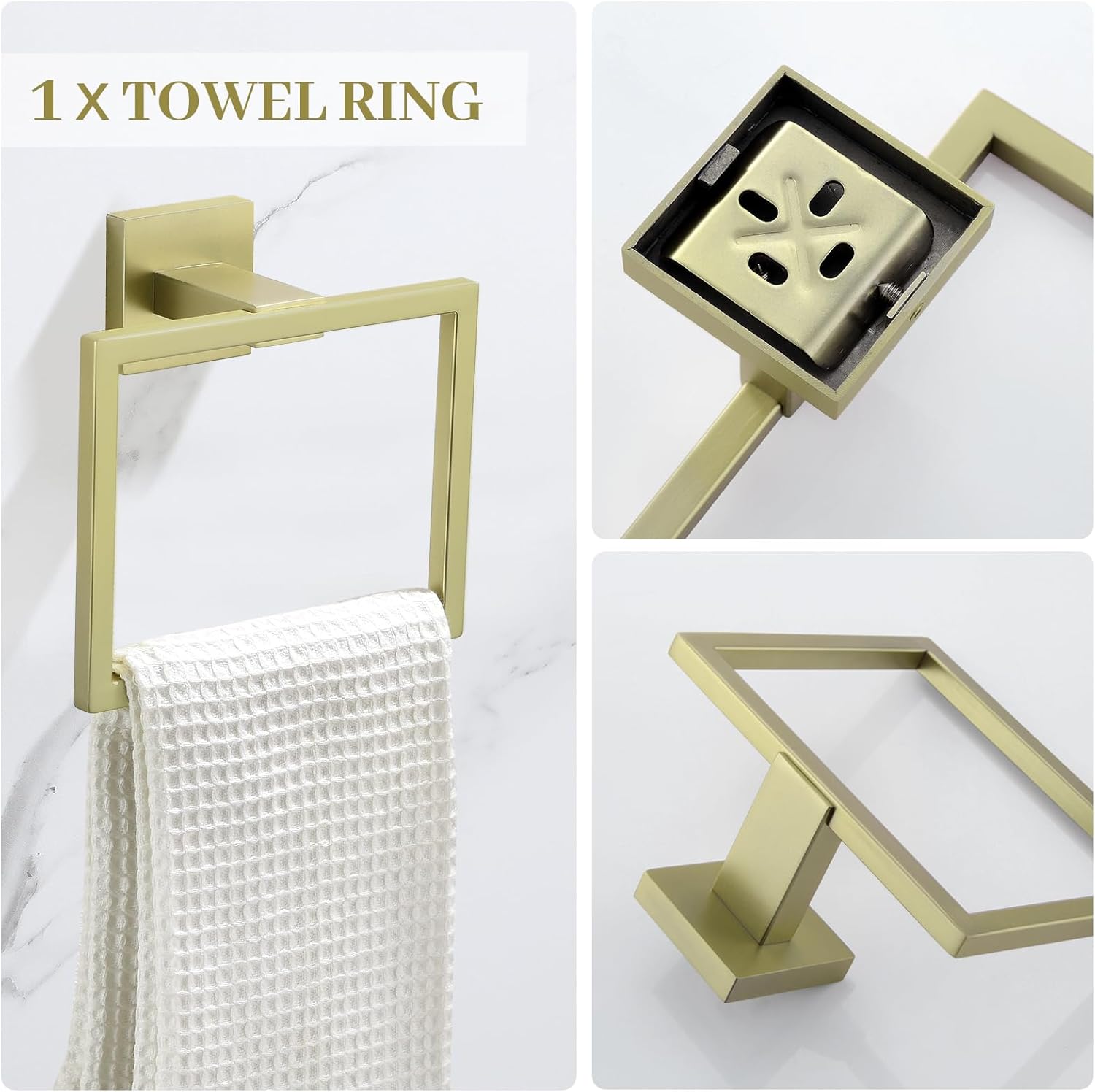 5 Piece Towel Holder for Bathroom Wall, Brushed Gold Bathroom Accessories Set Bathroom Hardware Set, Square SUS304 Stainless Steel 23.6 inch Bath Towel Bar Set, Bath Towel Holder Mounted