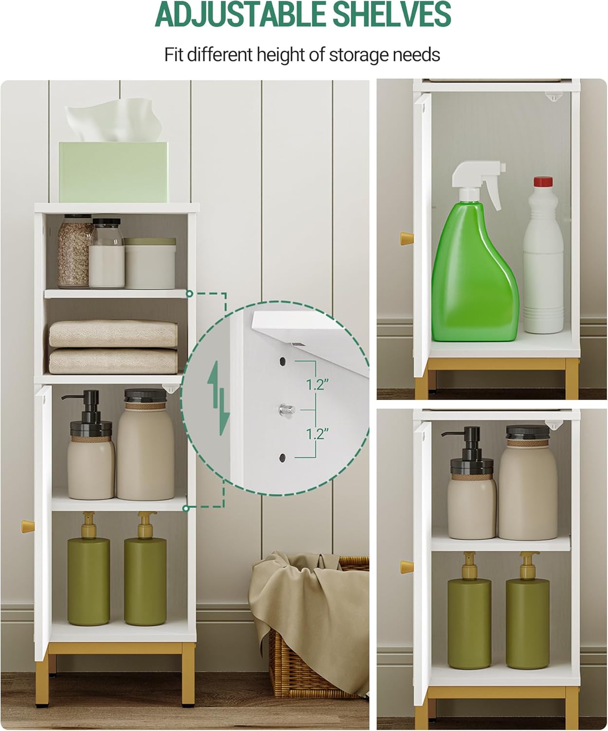 Bathroom Storage Cabinet, Corner Floor Cabinet with Door & Shelves, Customized Door Opening Direction