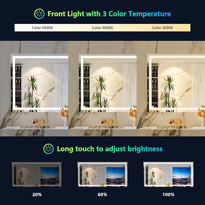 60x36 Inch RGB LED Bathroom Mirror Front Light and RGB Backlit Lighted Vanity Mirror