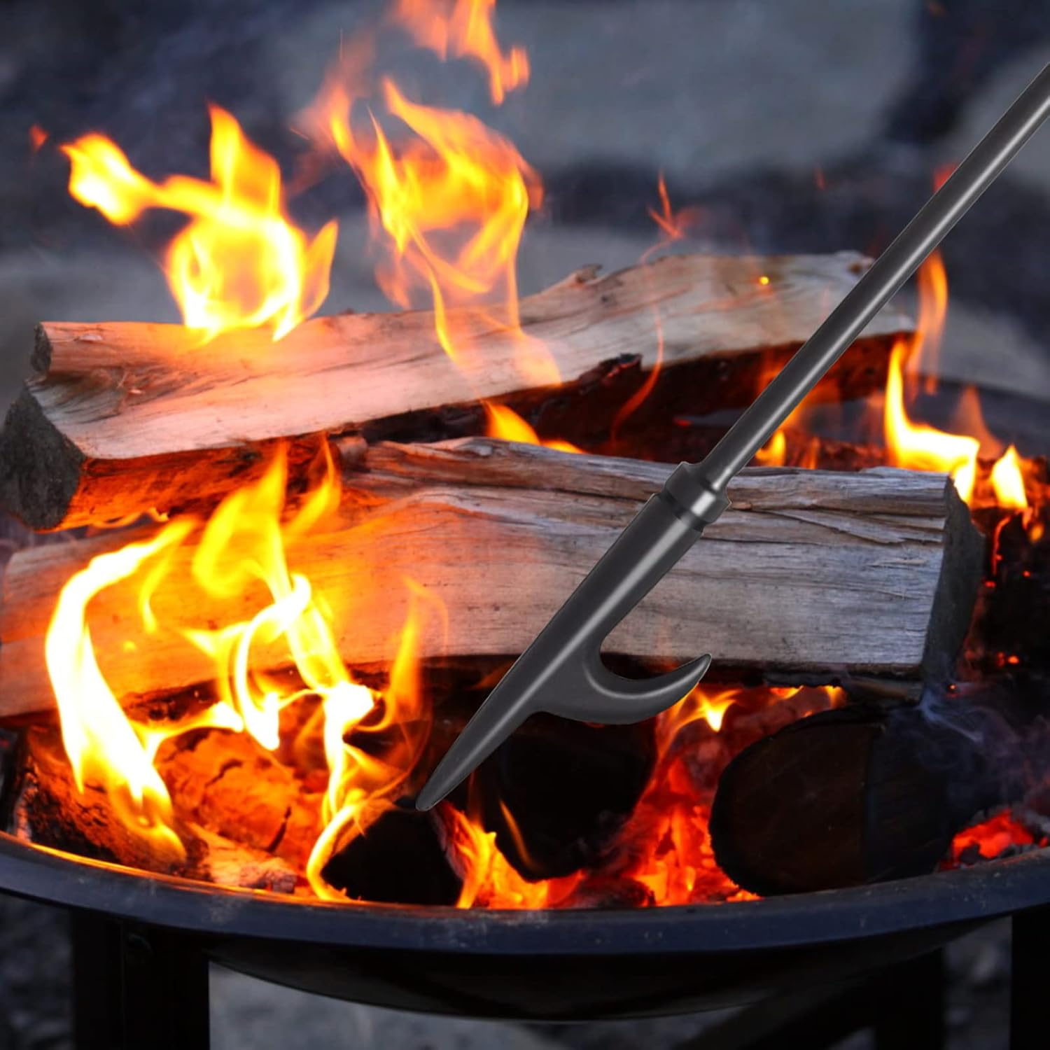 Heavy Duty 32” Long Fireplace Fire Pit Campfire Poker Stick and 26” Fireplace Tongs Tool Sets, Log Grabber