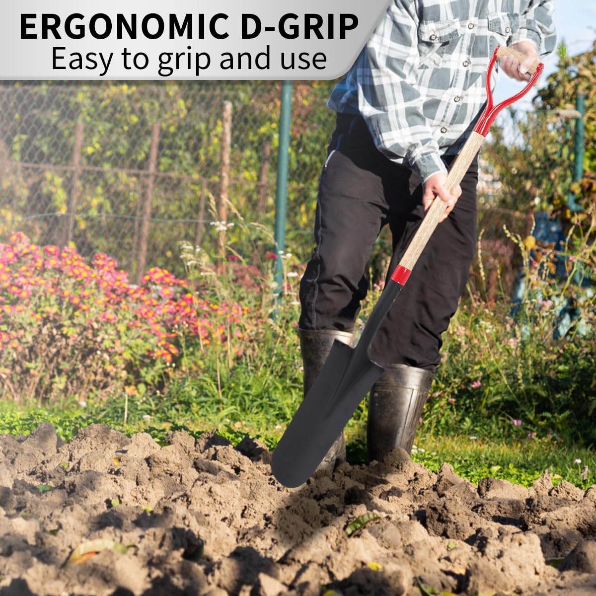 Spade Shovel for Digging, Heavy Duty Shovel with D-Handle, Trench Shovel for Gardening, 45 Inches