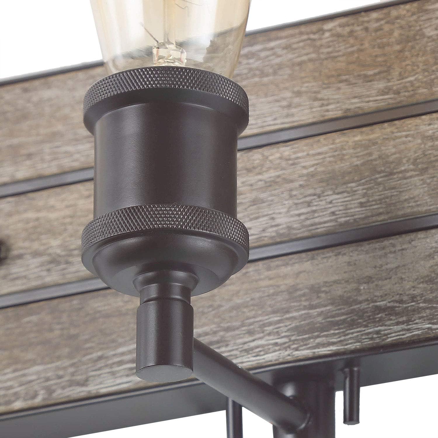 Bathroom Fixtures in Rustic Wood and Oil Rubbed Metal Finish, Farmhouse Wall Sconces with Adjustable Sockets Over Mirrors