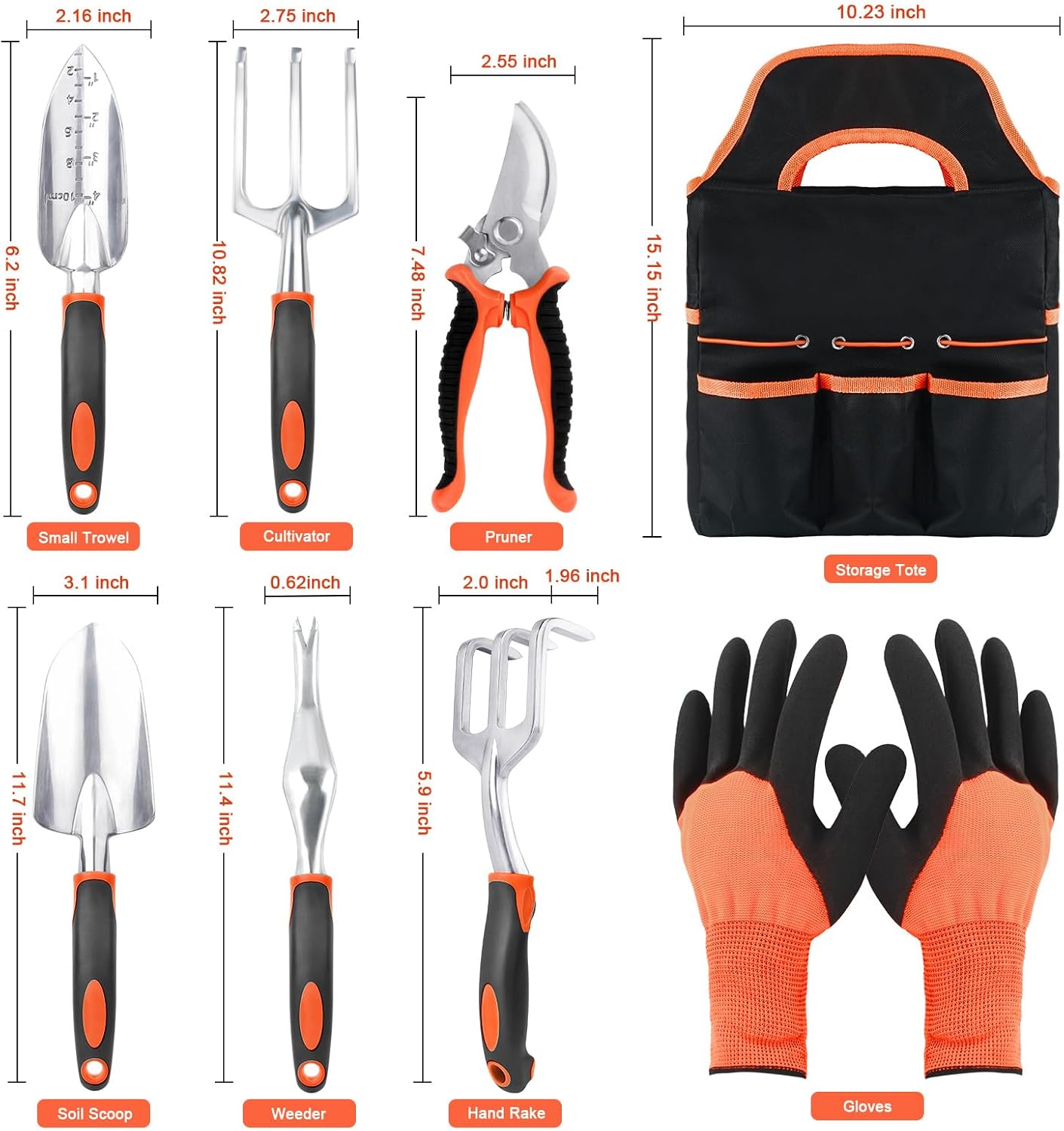 8 Piece Gardening Tools Set with Non Slip Ergonomic Handle, Heavy Duty Garden Tool Set with Storage Bag