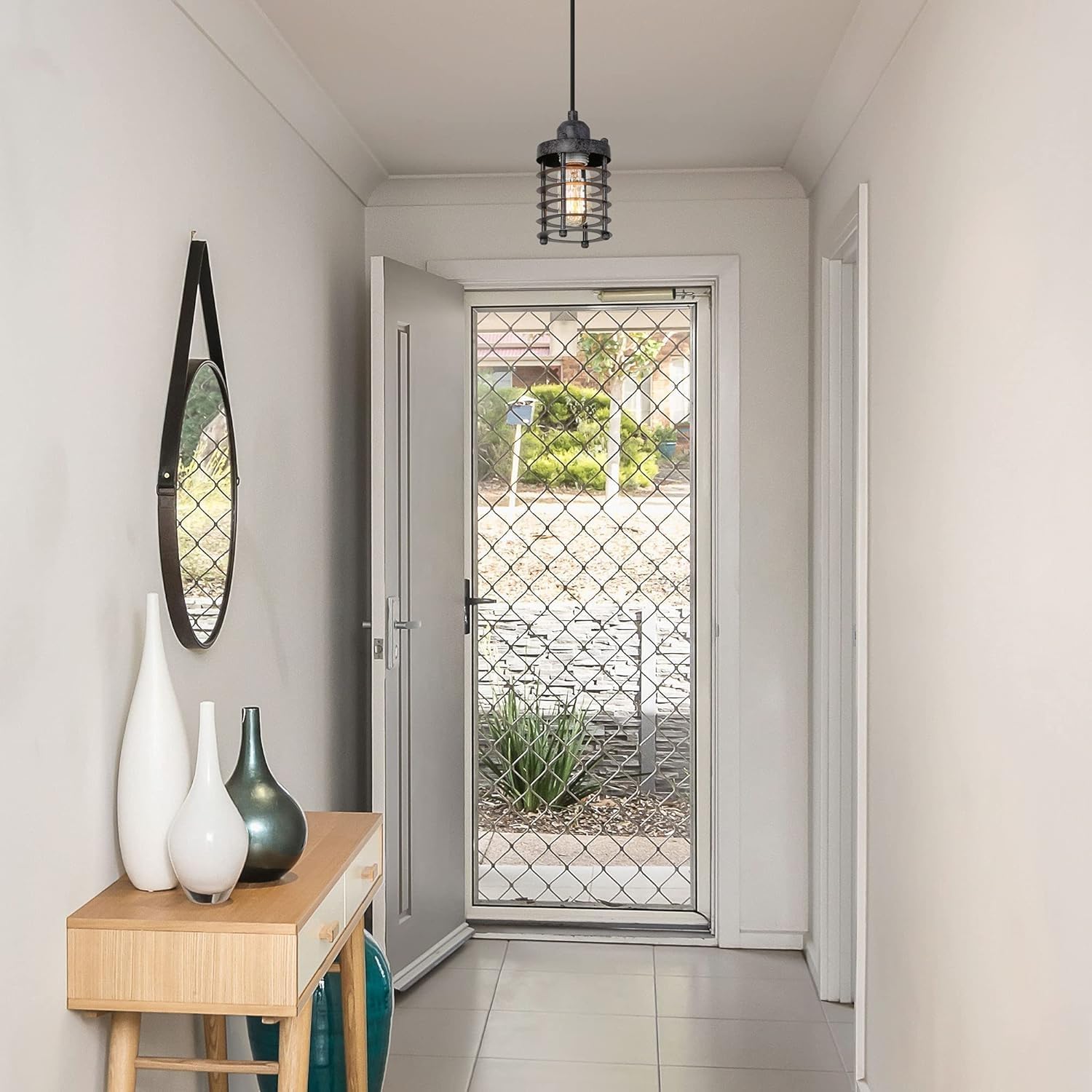 Mini Rustic Industrial Hanging Pendant Lighting with Rusty Finish for Kitchen Island, Foyer, Hallway, Bedroom and Entryway