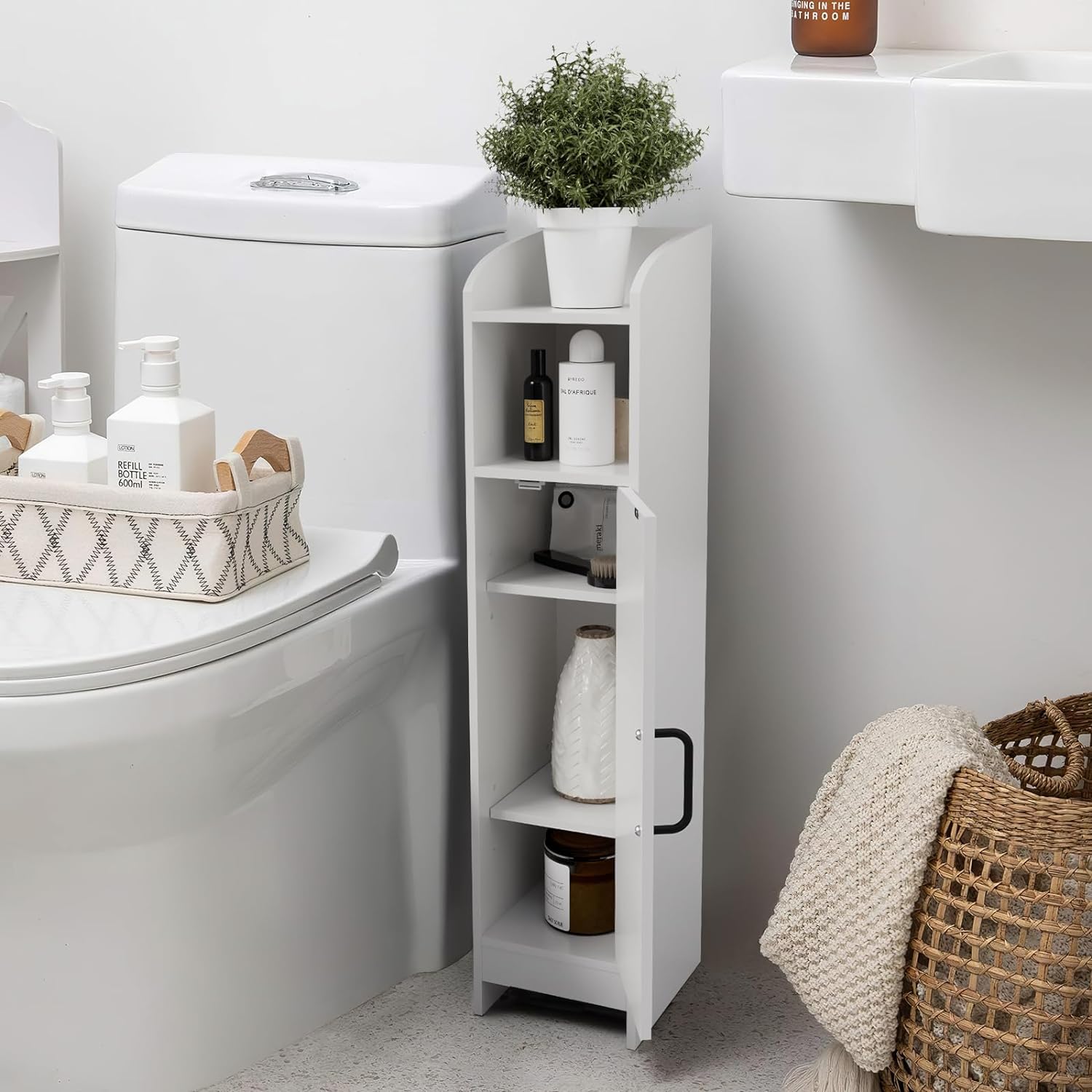 Small Bathroom Storage Cabinet,Bathroom Organizer Floor Corner Cabinet with Door and Adjustable Shelves