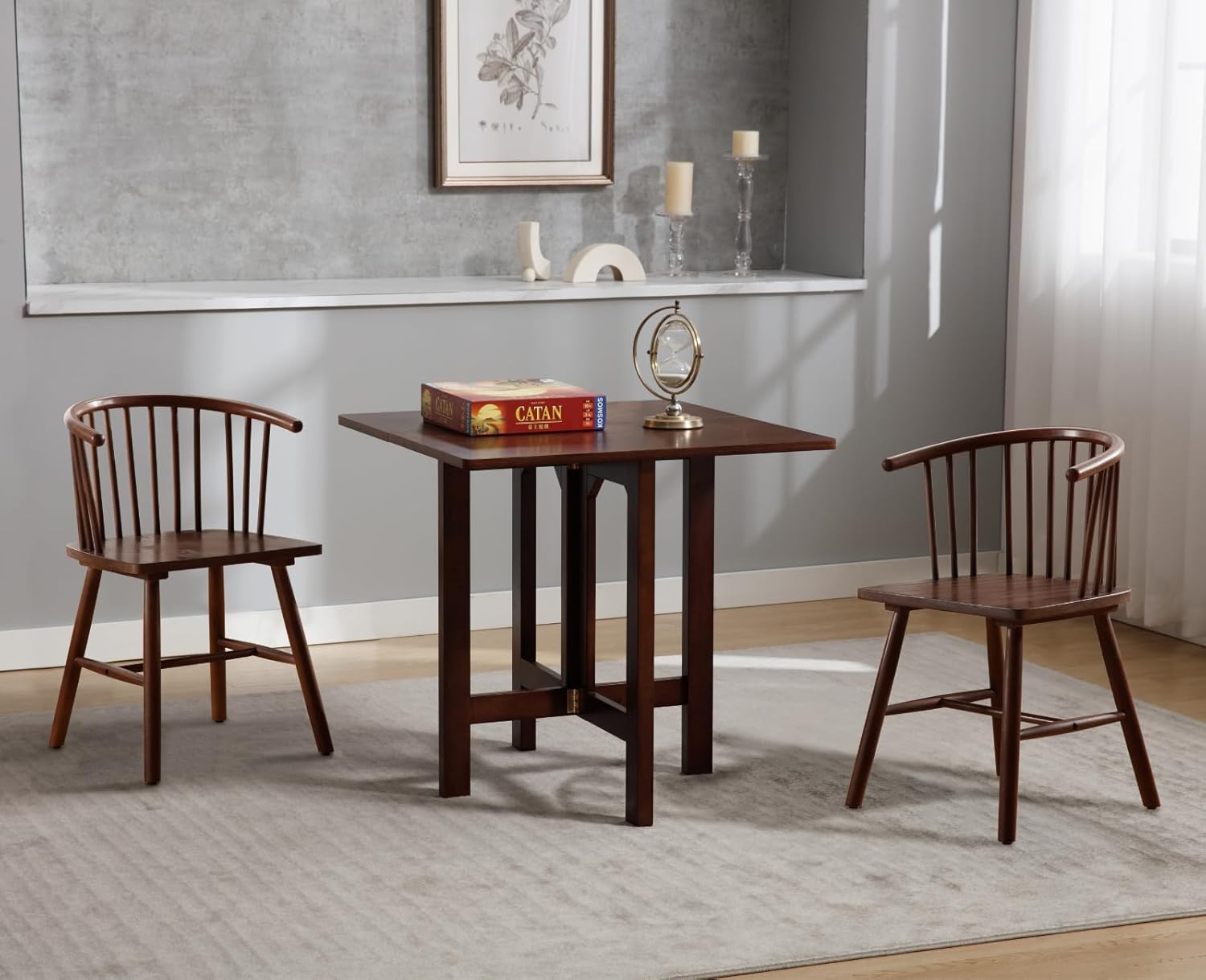 Small Folding Table Square Foldable Card Table Farmhouse Wood Dining Table Side Table for Puzzle Drop Leaf Table for Kitchen/Small Spaces