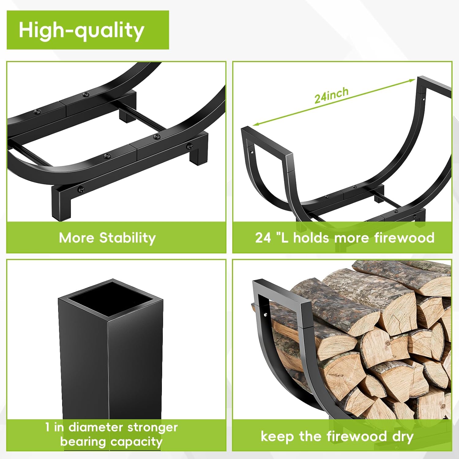 Firewood Rack Outdoor and Indoor Firewood Storage, 24 INCH Double Coated Fire Wood Organizer
