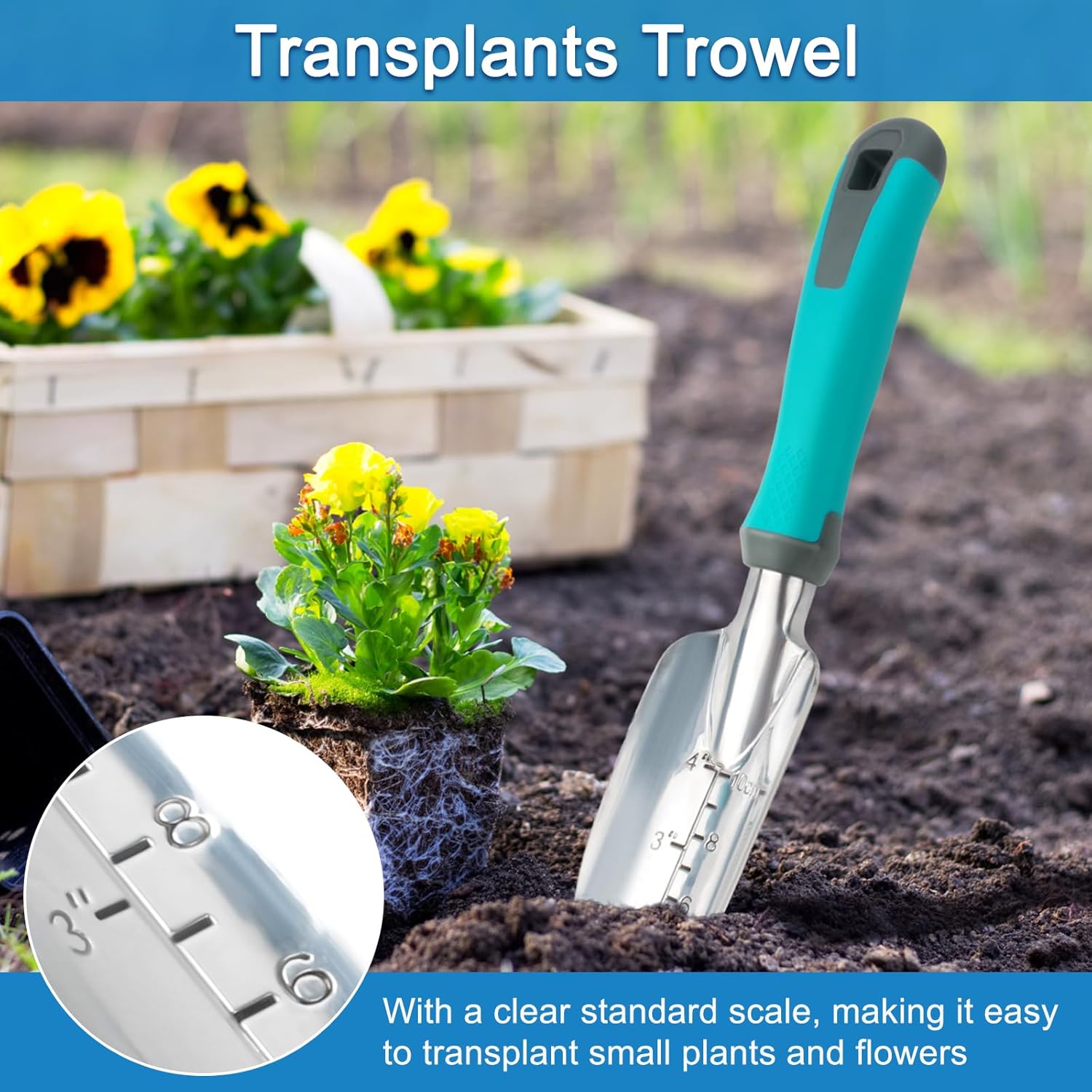 3 Pack Gardening Tools Set, Heavy Duty Garden Tools Set Include Garden Shovel, Transplant Trowel and Hand Rake with Ergonomic Handle